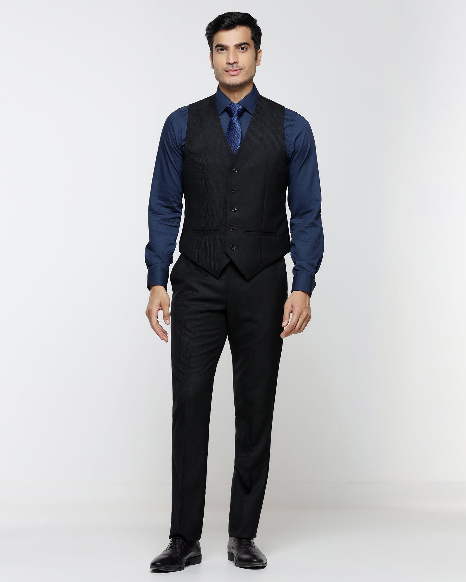 Black Three Piece Textured Suit - Kova