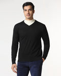 Black V-Neck Solid Sweater - Kenny