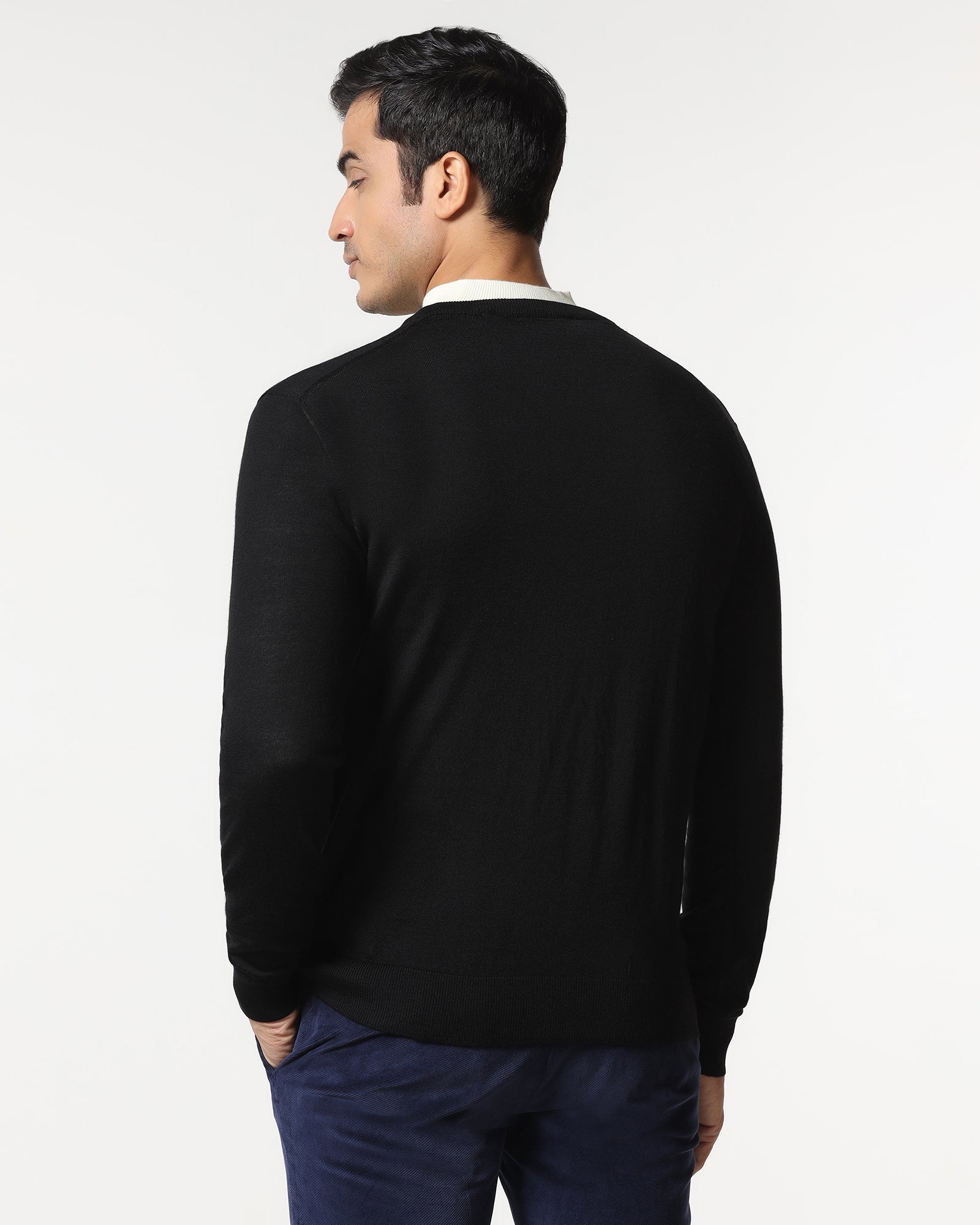 Black V-Neck Solid Sweater - Kenny