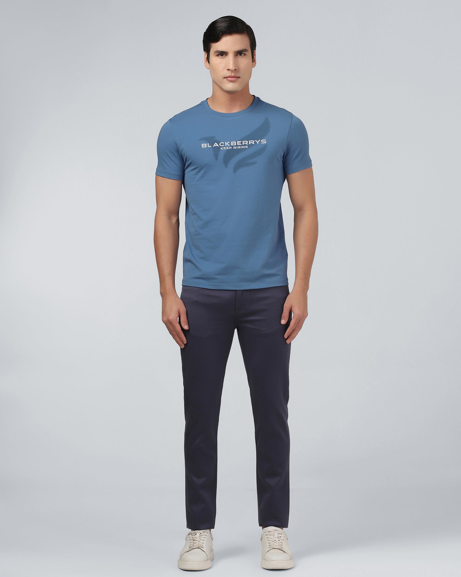 Blue Crew Neck Printed T-Shirt - Posi