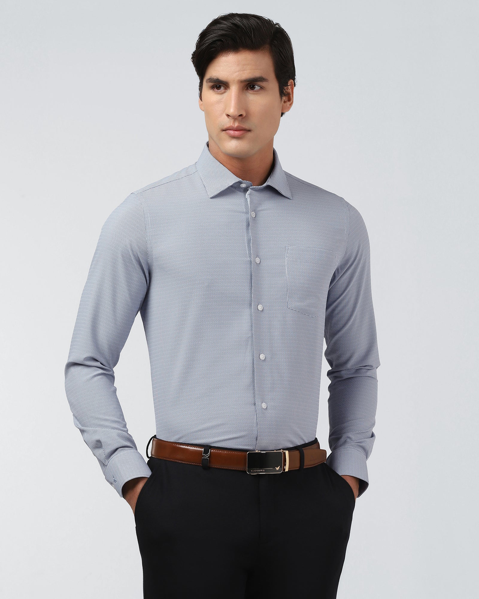 Blue Non Iron Textured Shirt - Russel E