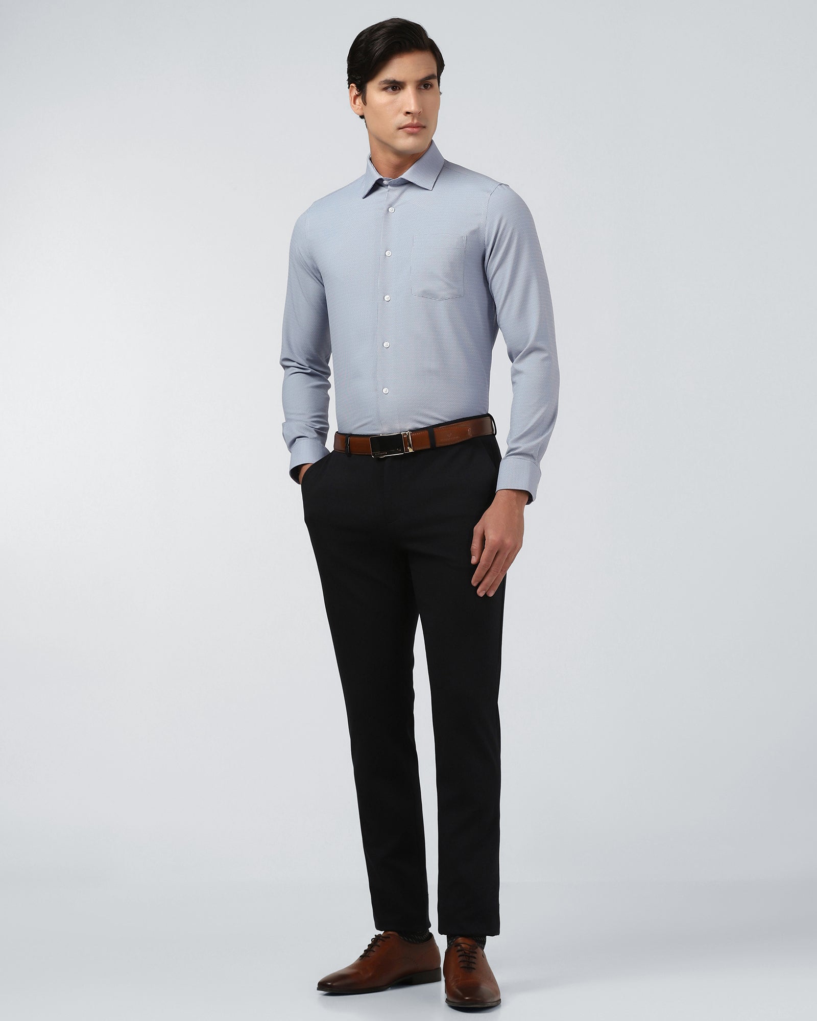 Blue Non Iron Textured Shirt - Russel E