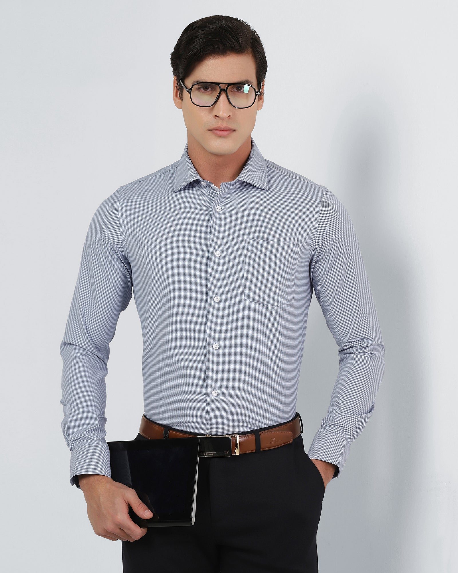 Blue Non Iron Textured Shirt - Russel E