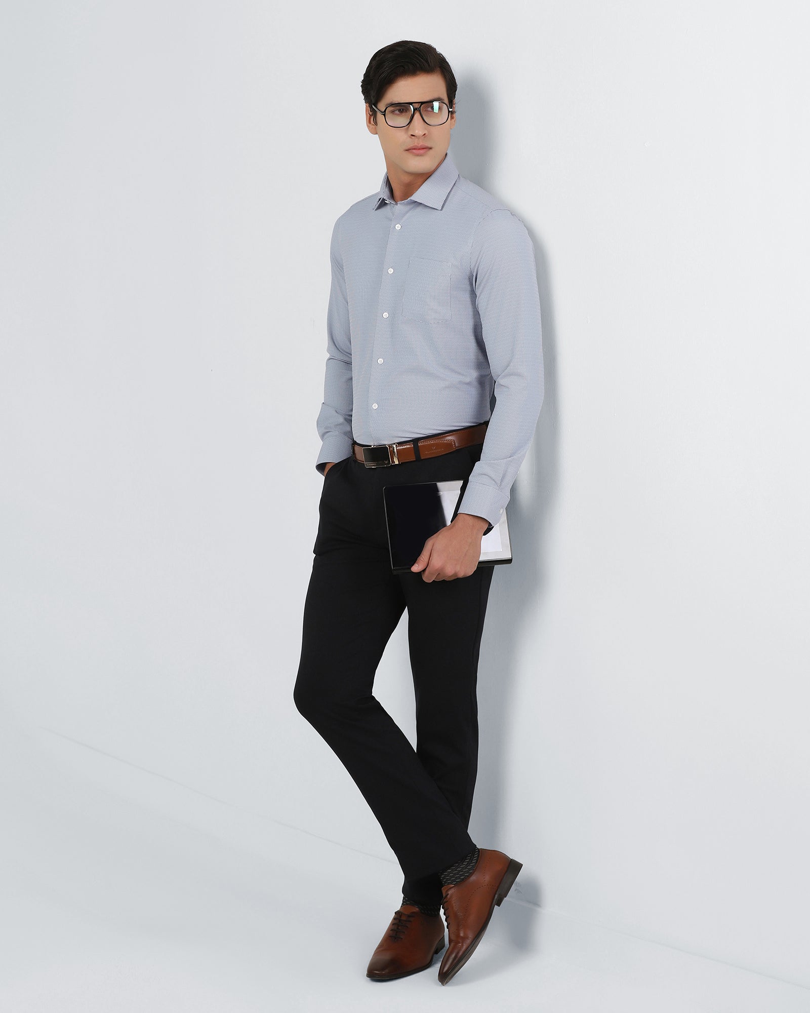 Blue Non Iron Textured Shirt - Russel E