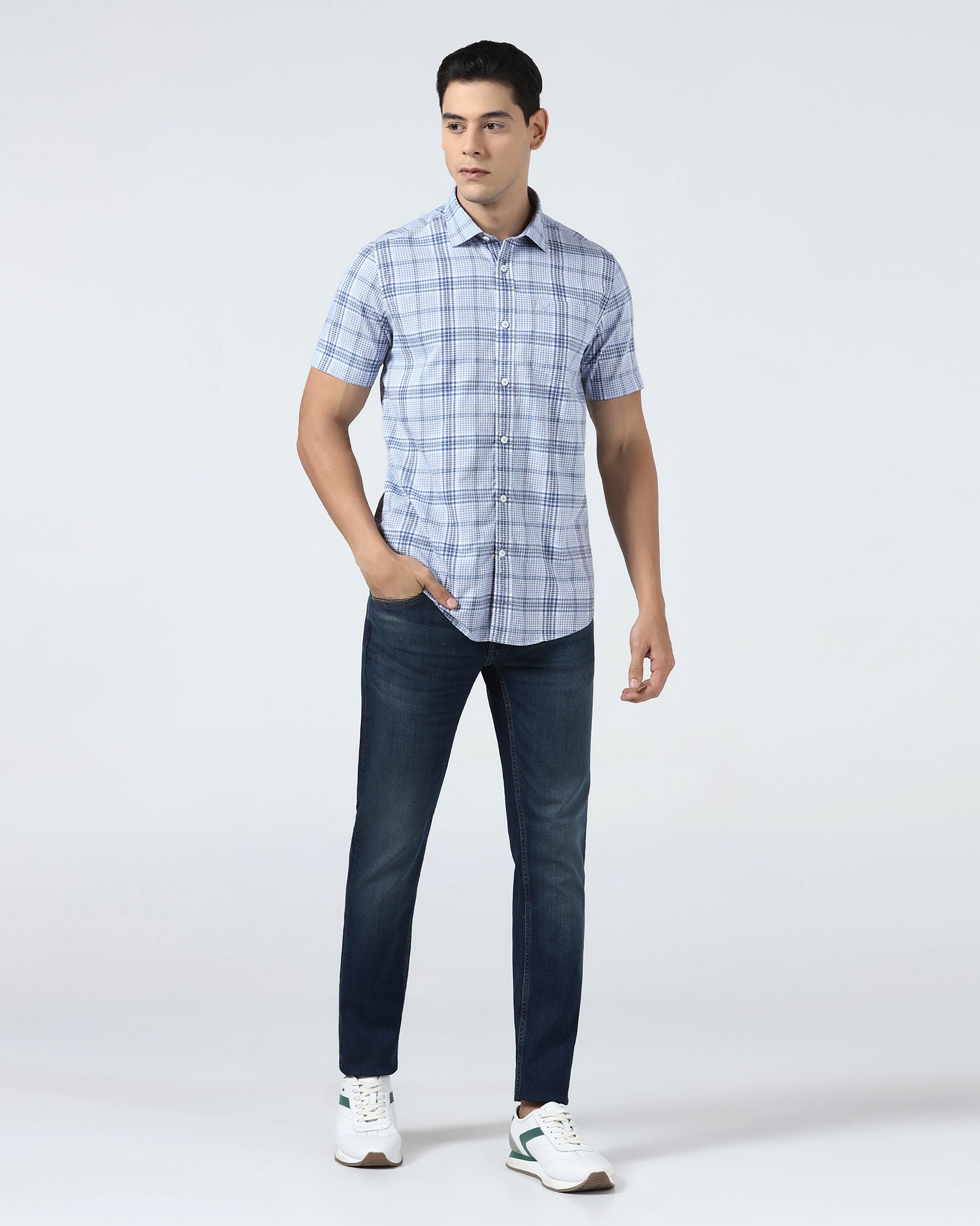 Blue Half Sleeve Check Shirt - Farlen