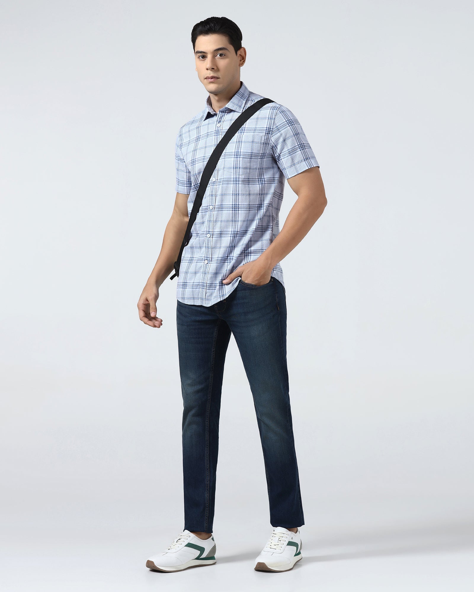 Blue Half Sleeve Check Shirt - Farlen