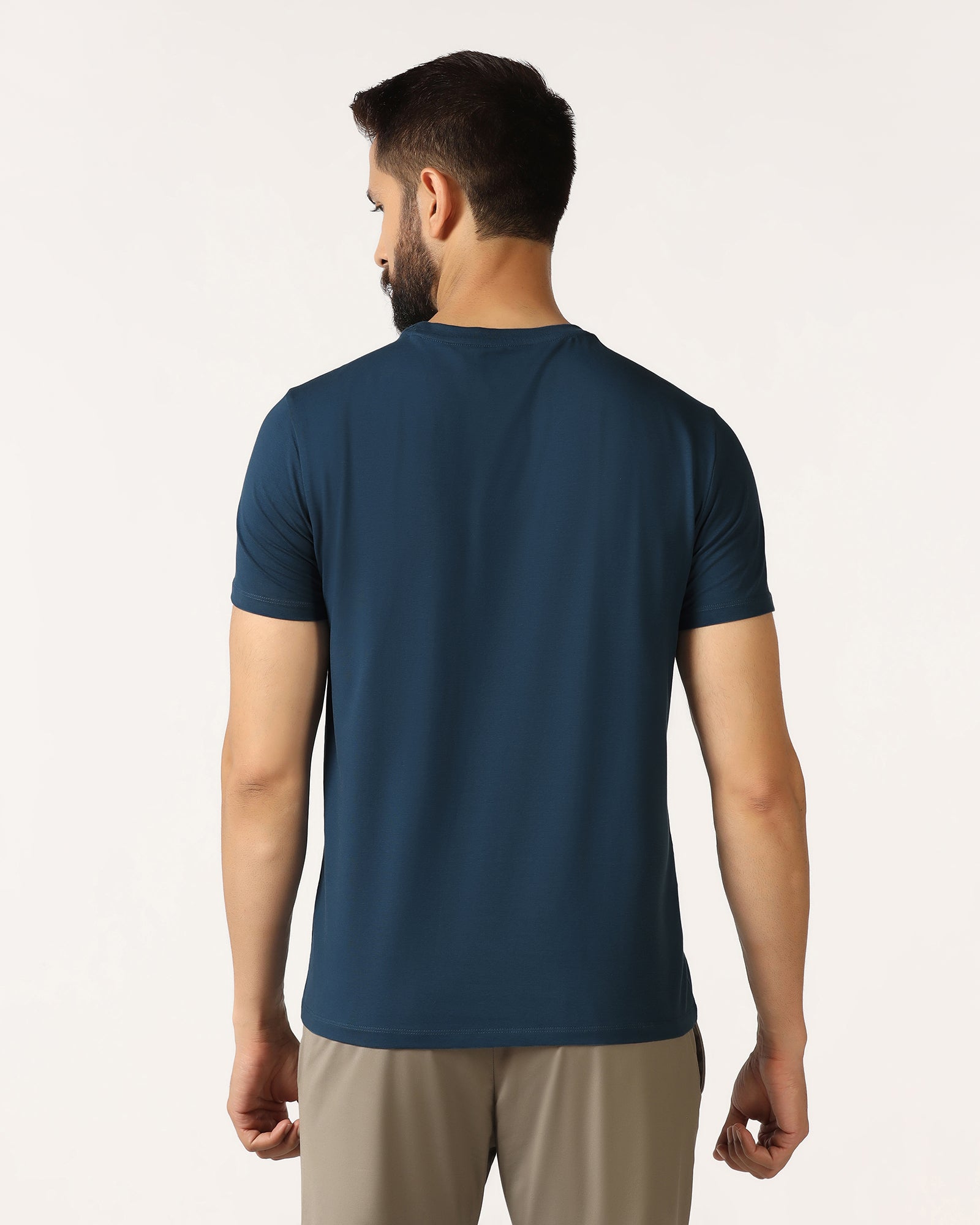 Blue Crew Neck Textured T-Shirt - Crown