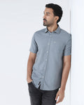 Blue Grey Half Sleeve Linen Solid Shirt - Cleo