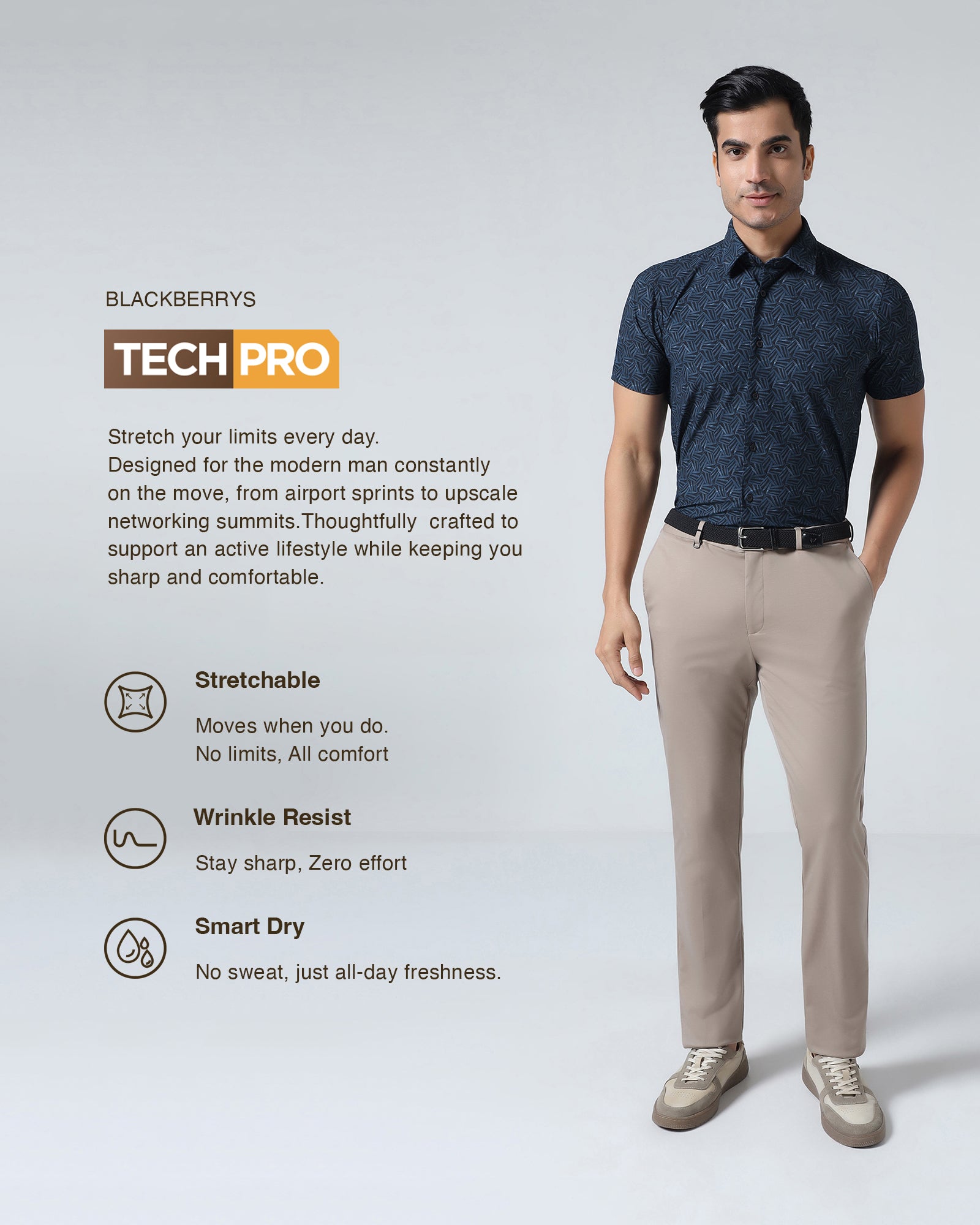 Blue Half Sleeve TechPro Printed Shirt - Reneos