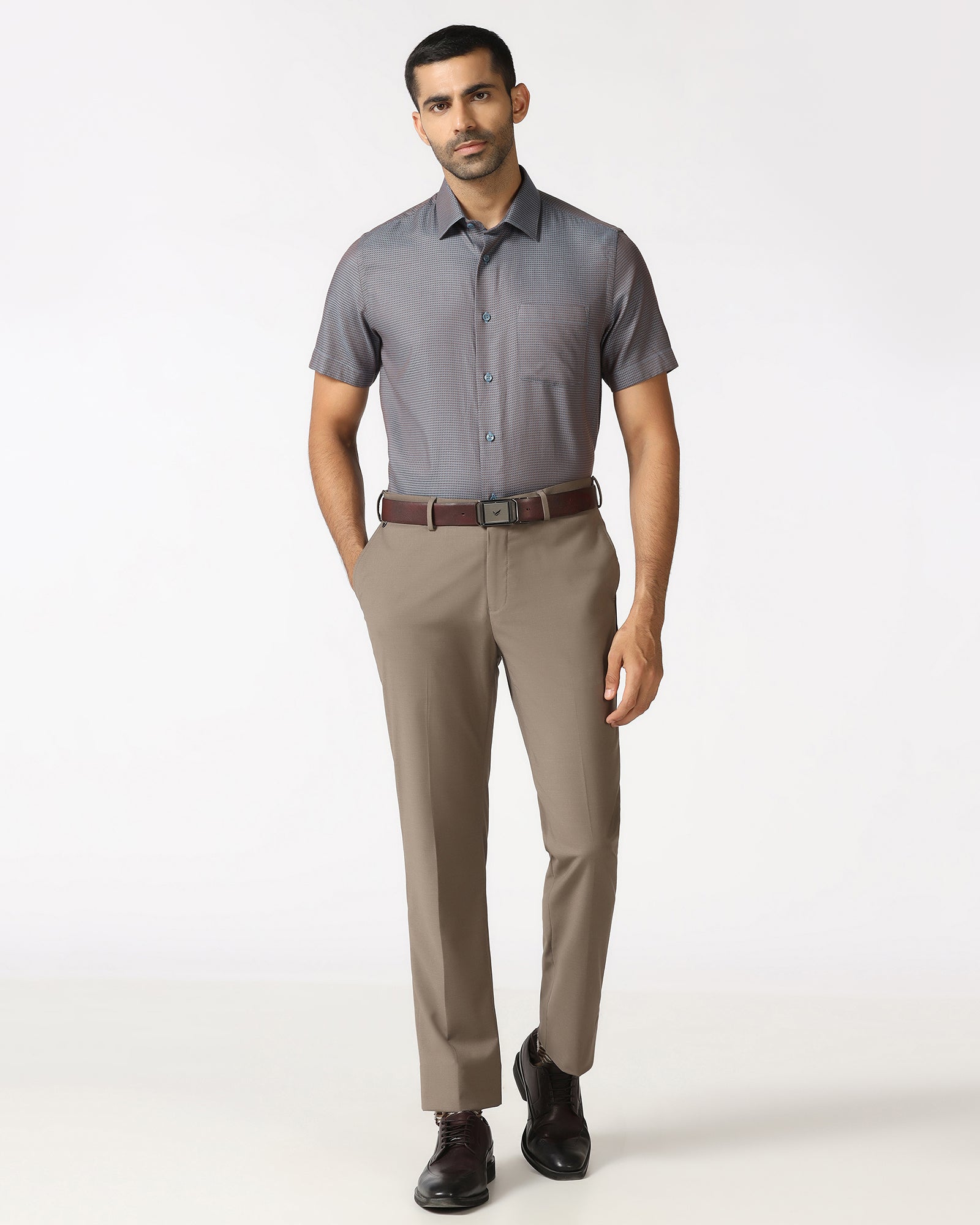 Blue Half Sleeve Textured Shirt - Recite