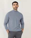 Blue High Neck Solid Sweatshirt - Papa