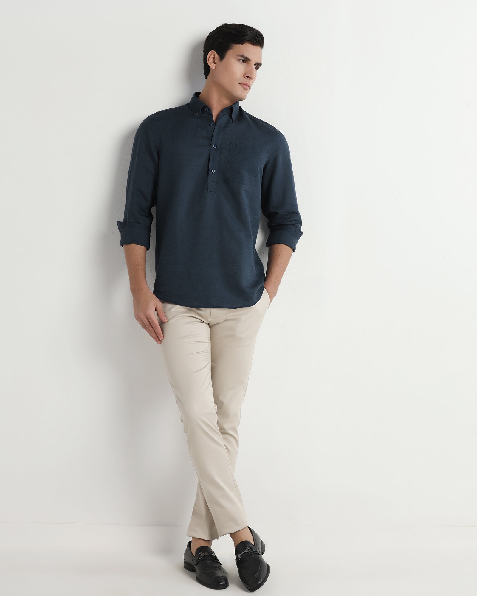 Blue Linen Solid Shirt - Joster