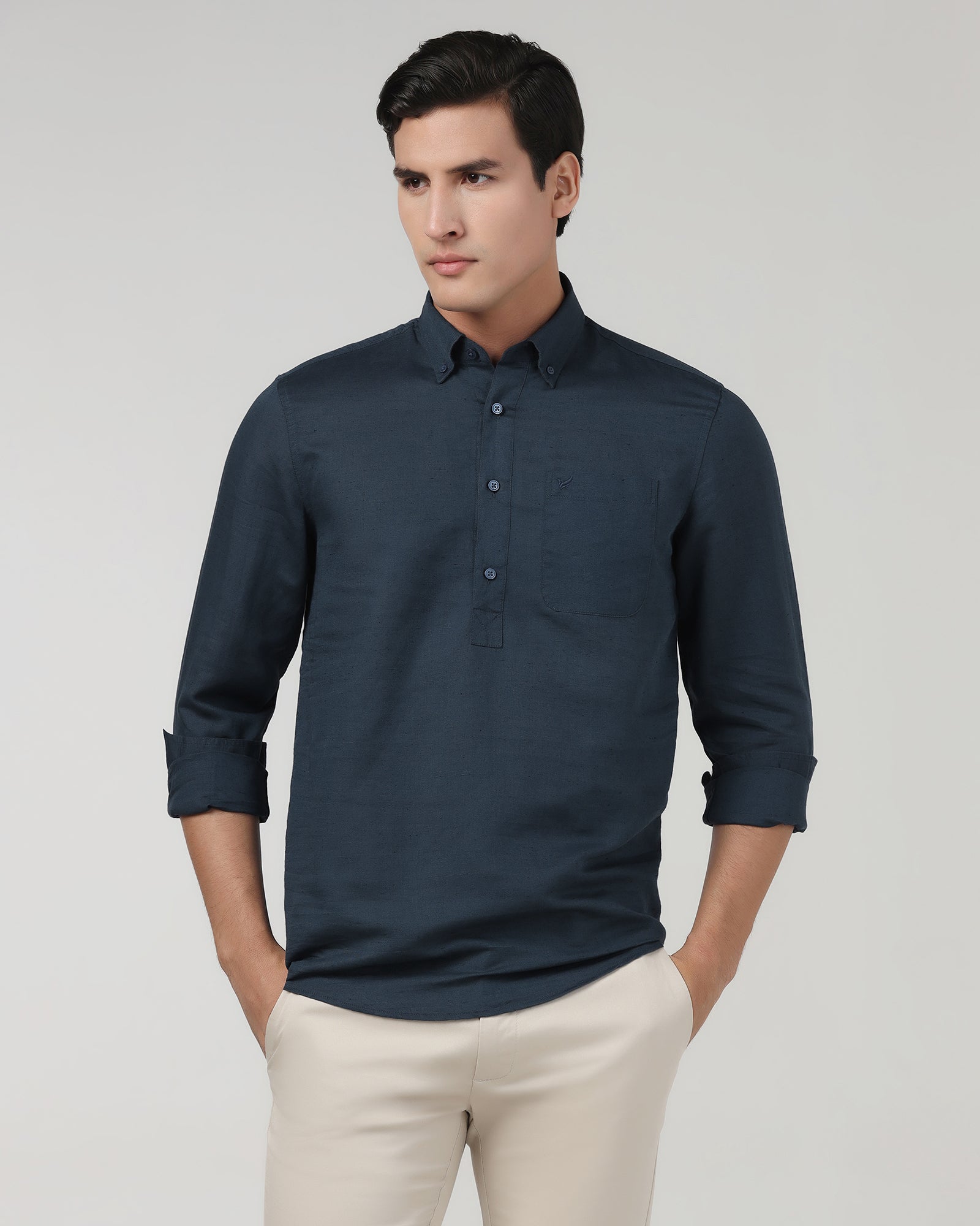 Blue Linen Solid Shirt - Joster