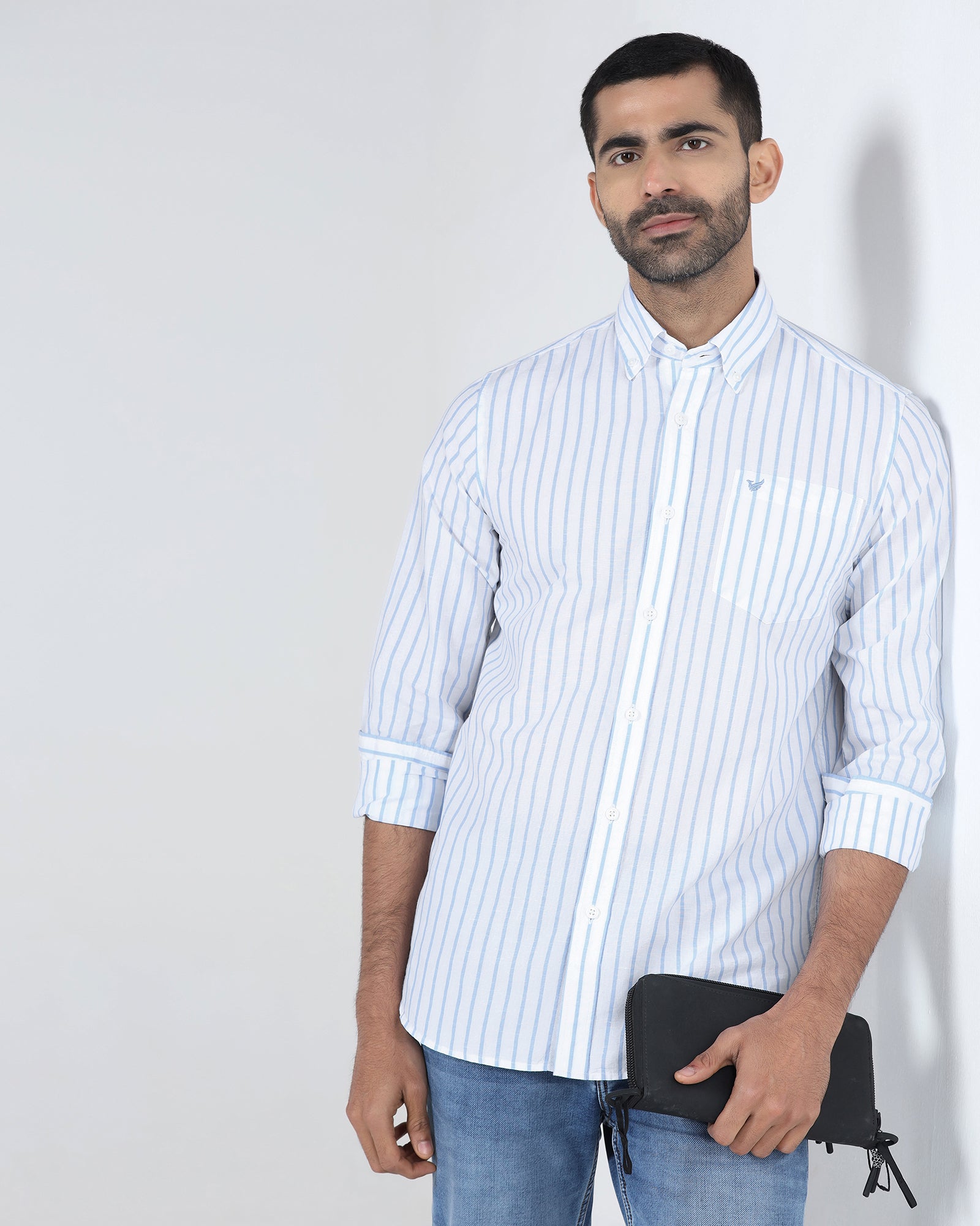 Buy Blue Linen Stripe Shirt - Marzel Online