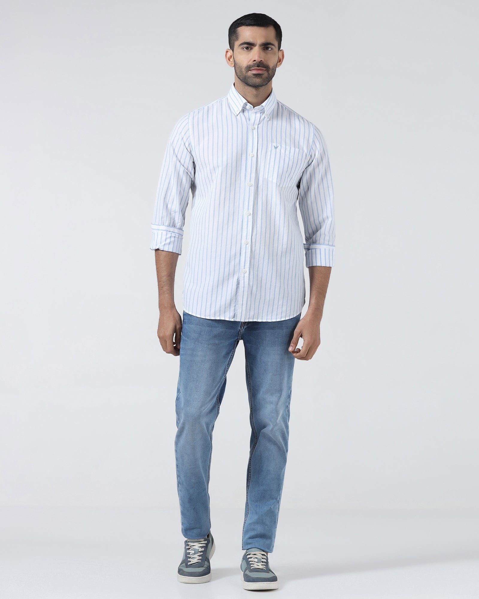 Blue Linen Stripe Shirt - Marzel