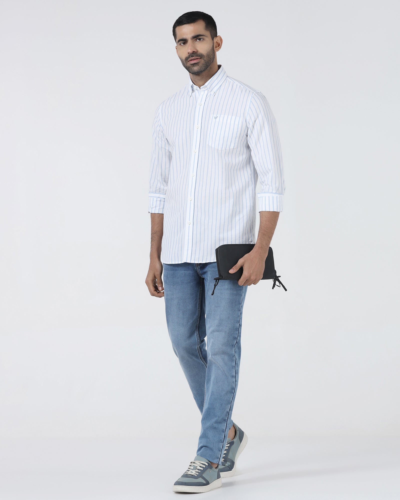 Blue Linen Stripe Shirt - Marzel