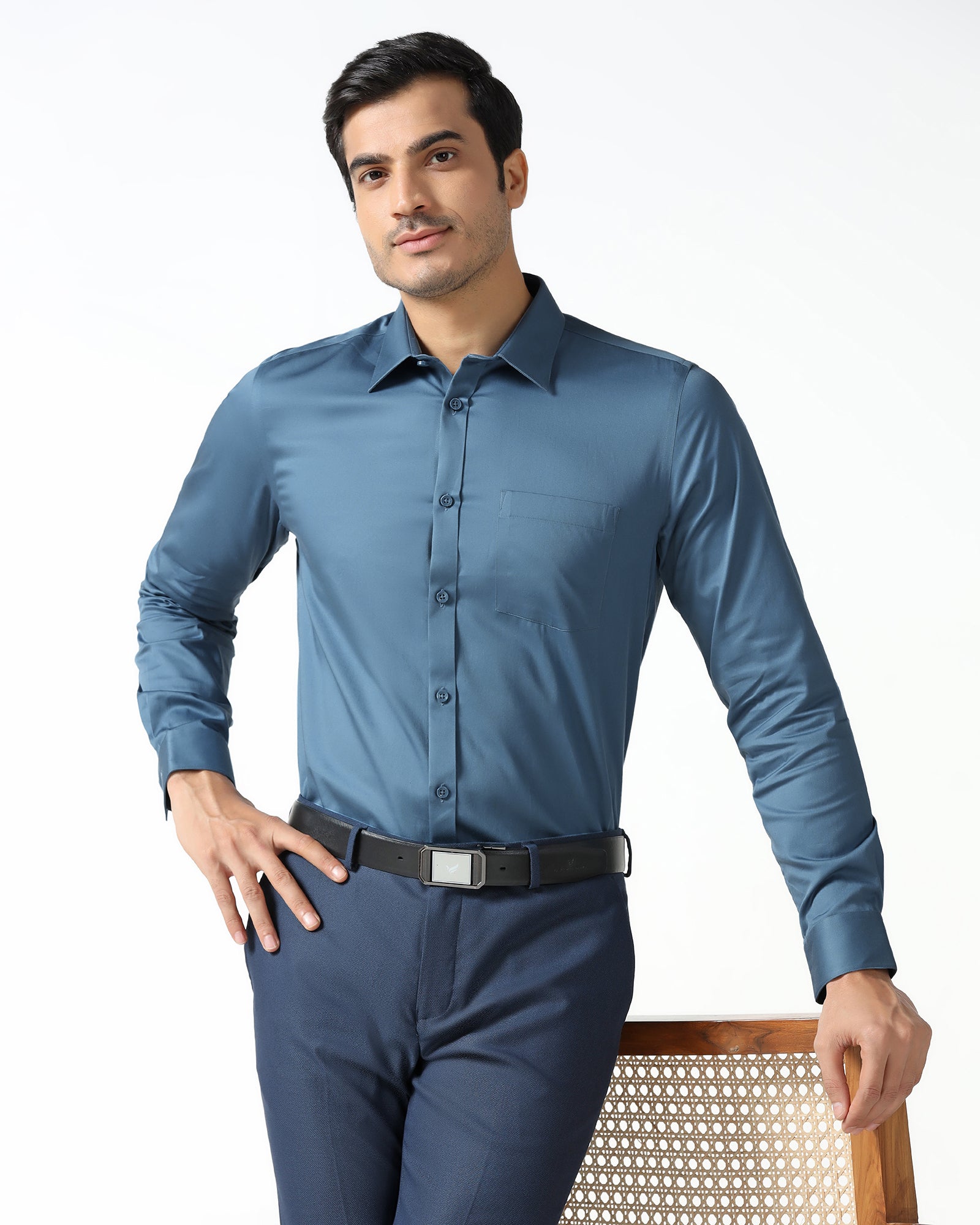 Blue Non Iron Solid Shirt - Liviya