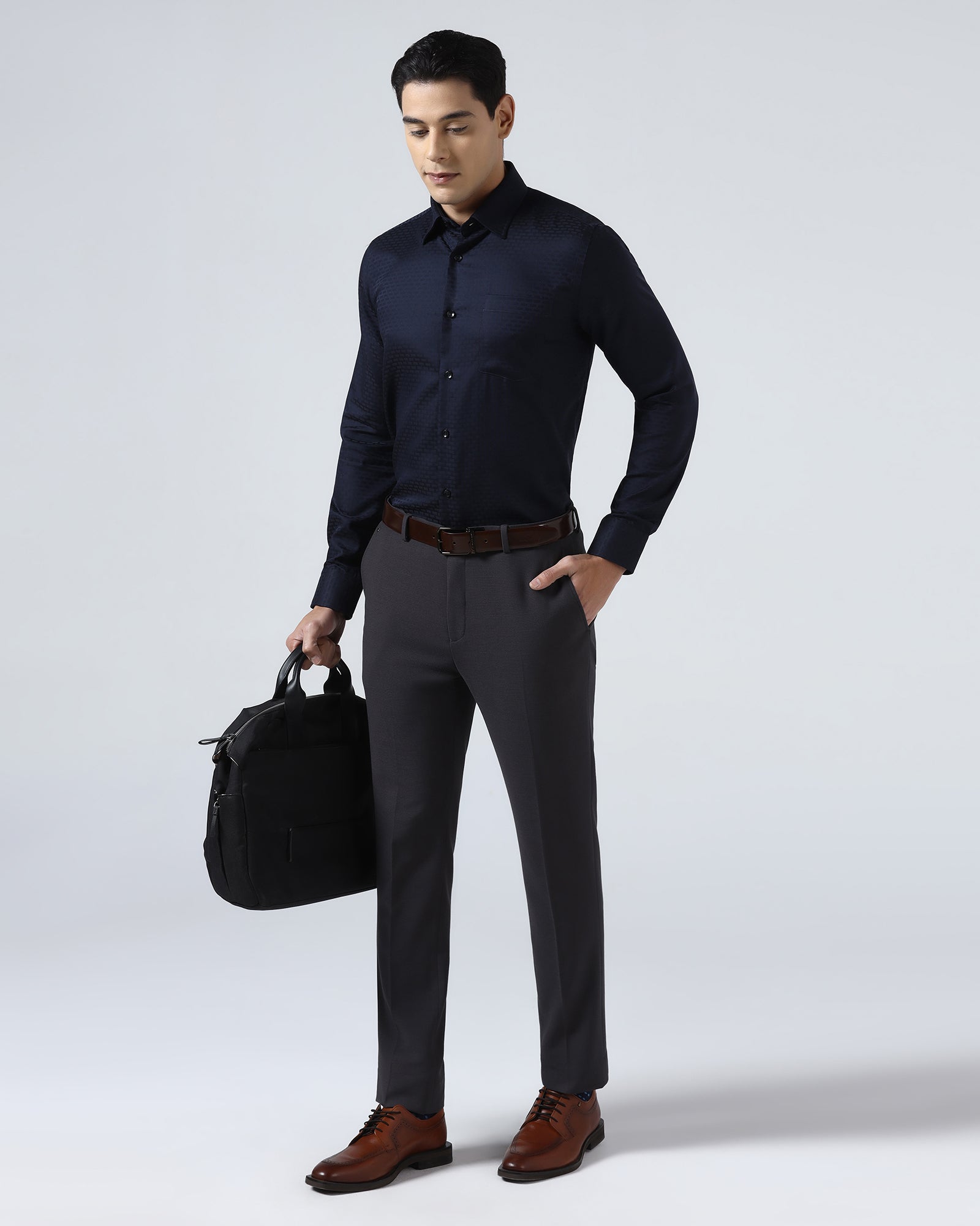 Blue Non Iron Textured Shirt - Elodie