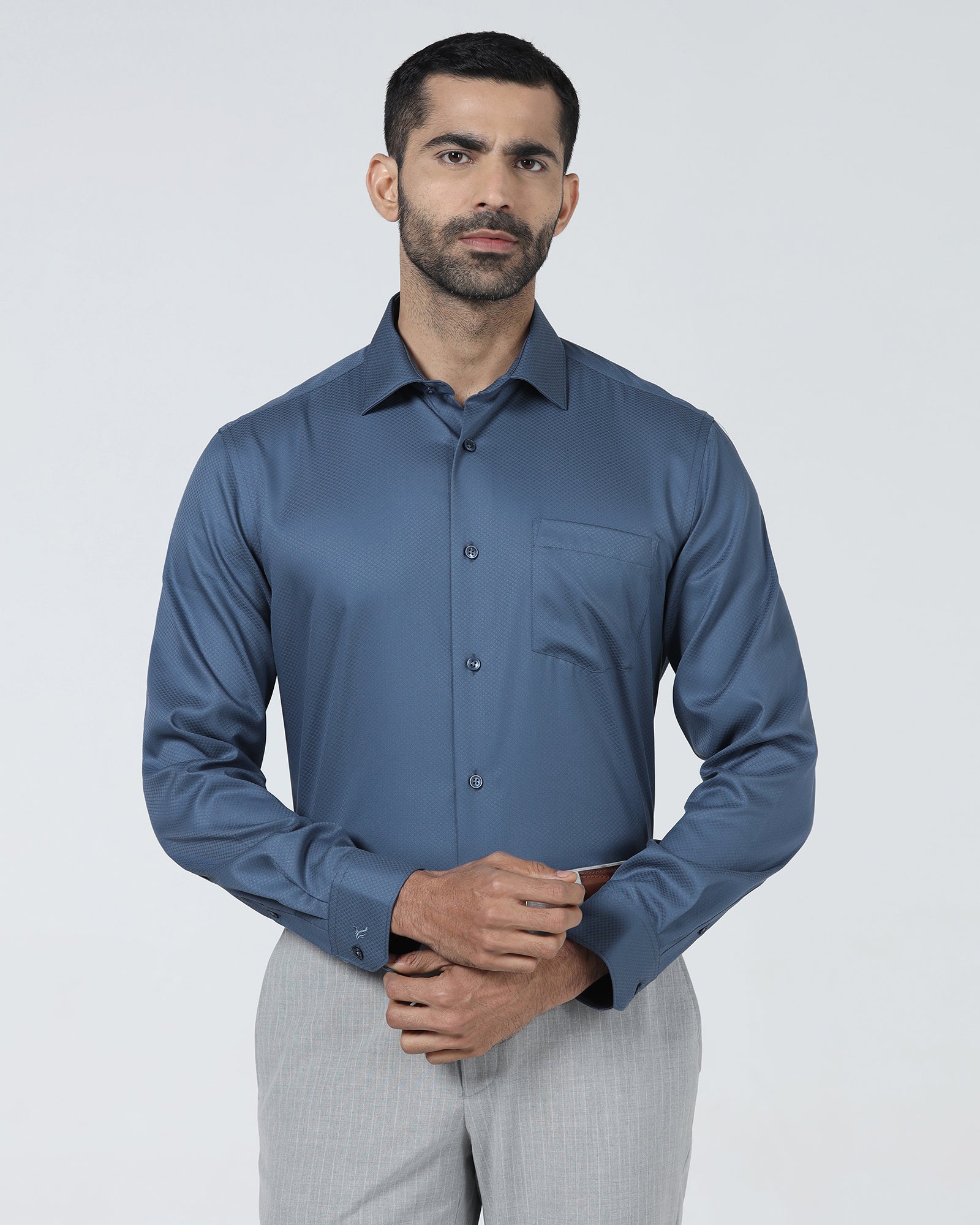 Blue Non Iron Textured Shirt - Erik
