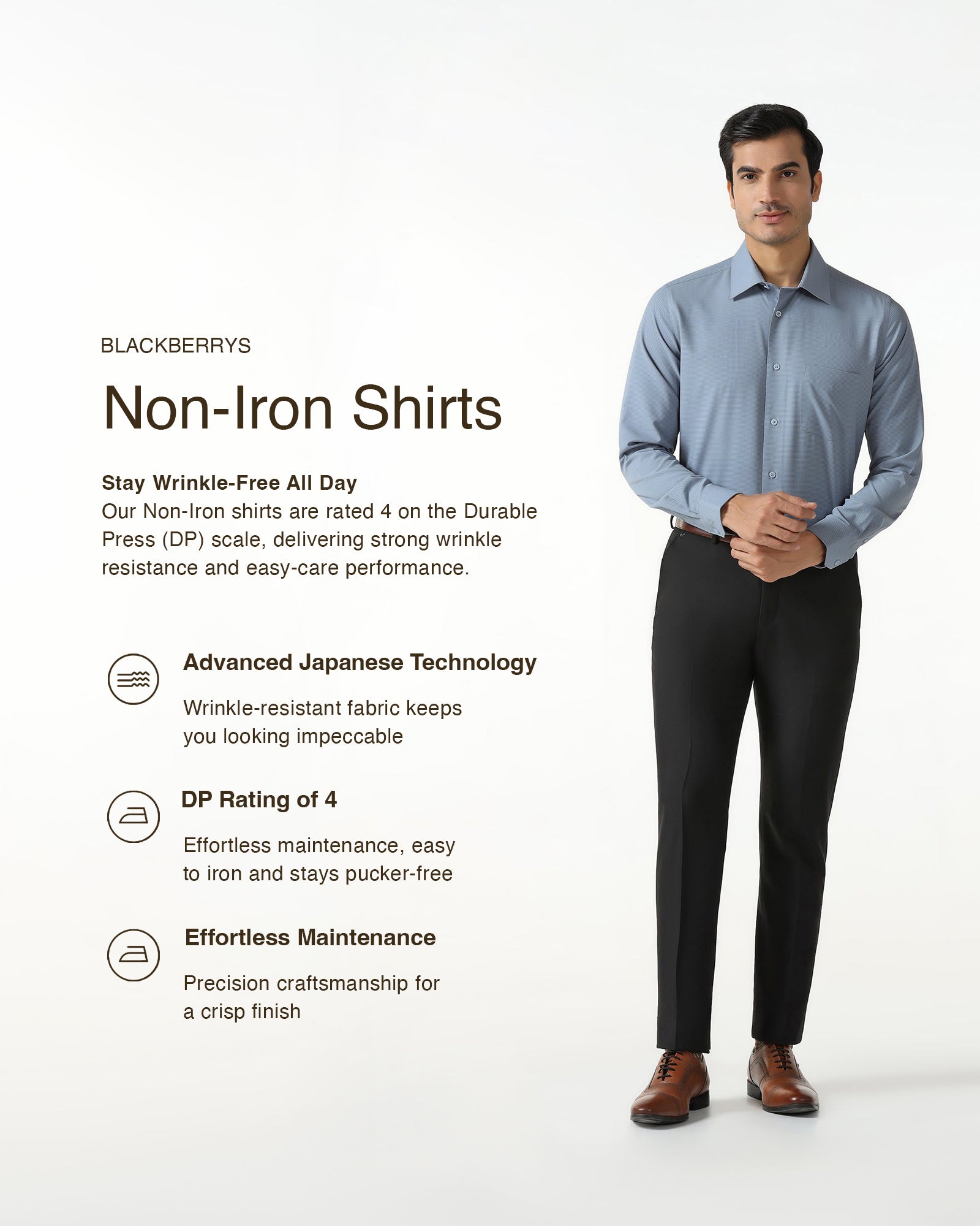 Blue Non Iron Textured Shirt - Relay