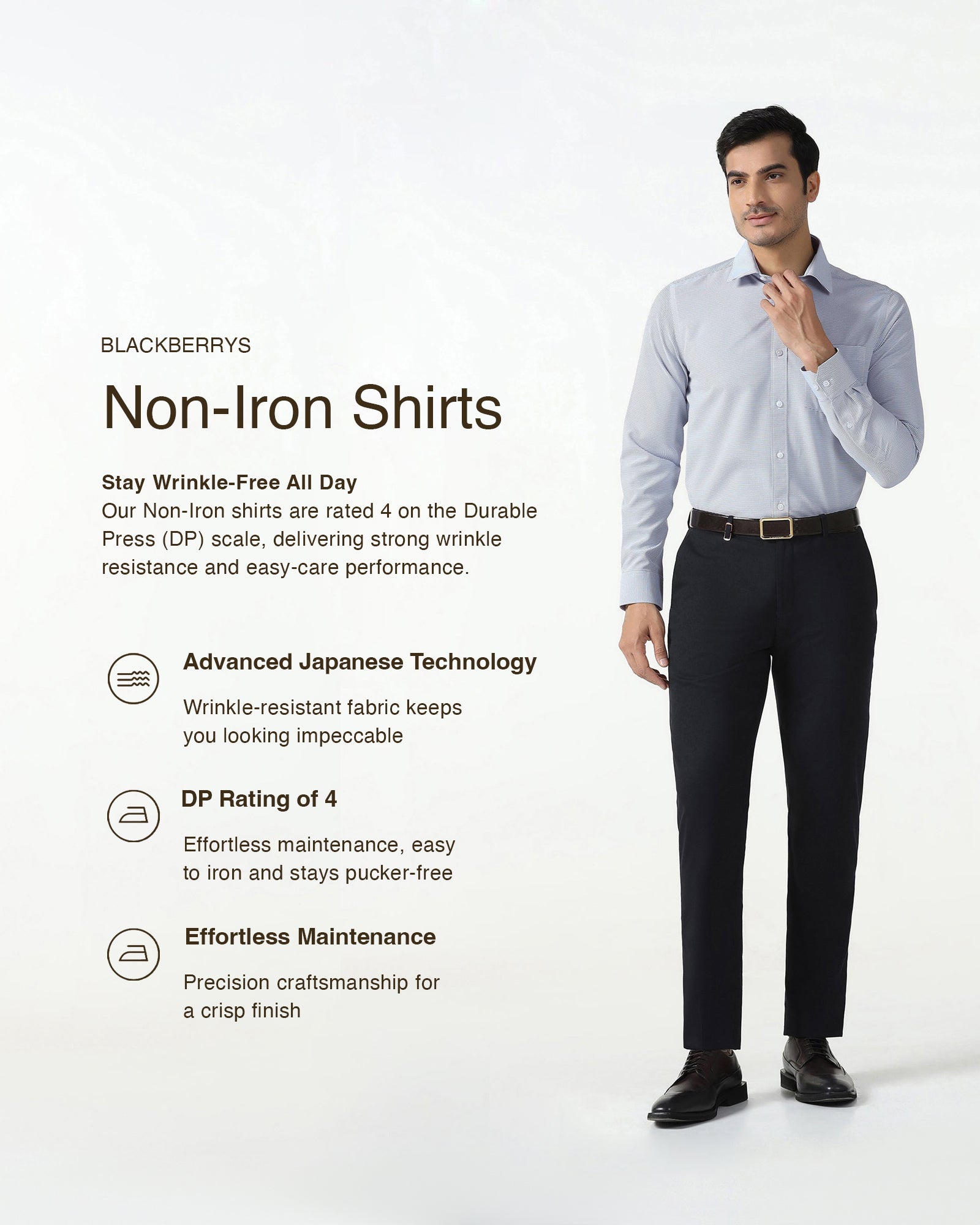 Blue Non Iron Textured Shirt - Rise