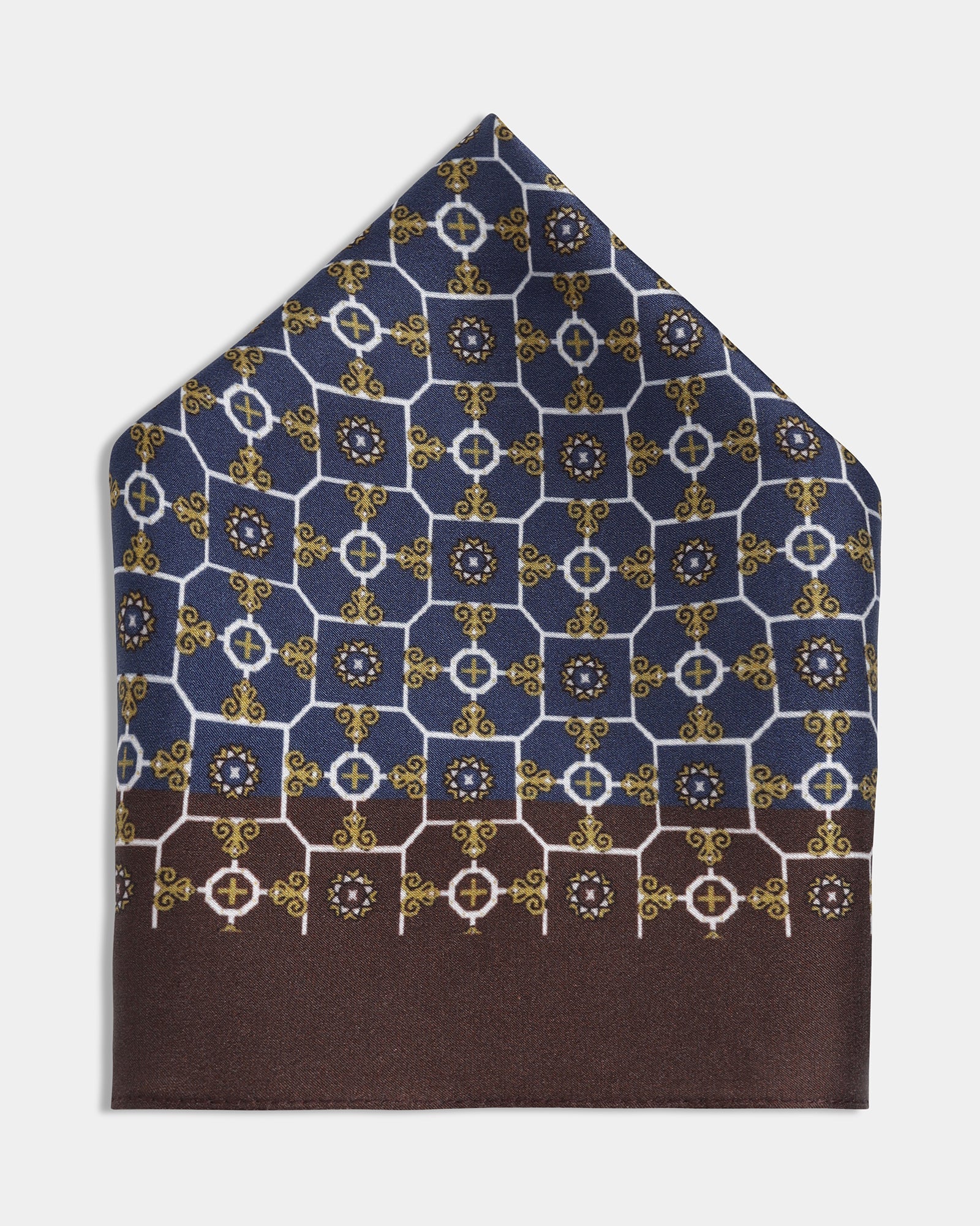 Blue Printed 100% Silk Pocket Square - Acorn
