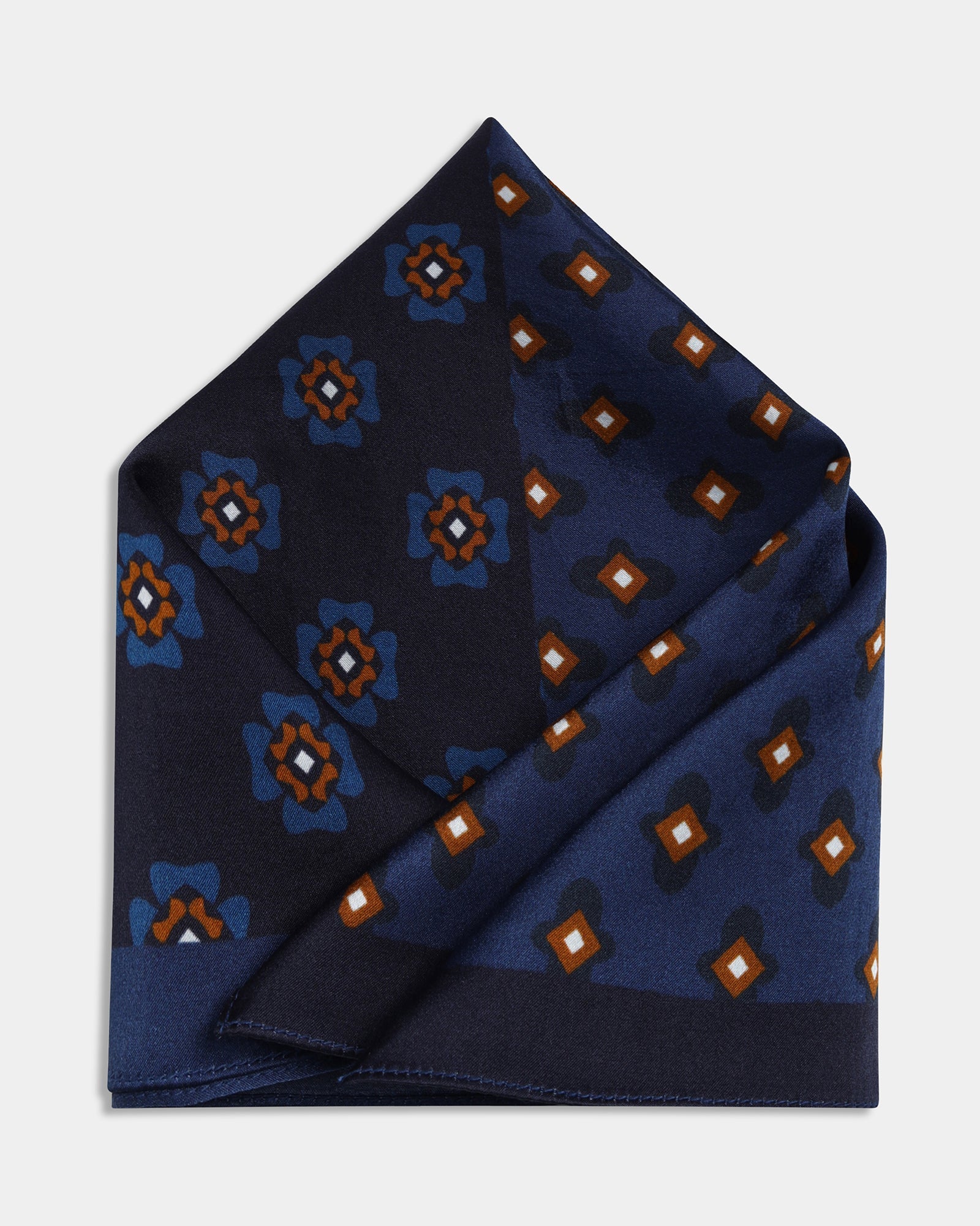 Blue Printed 100% Silk Pocket Square - Arve