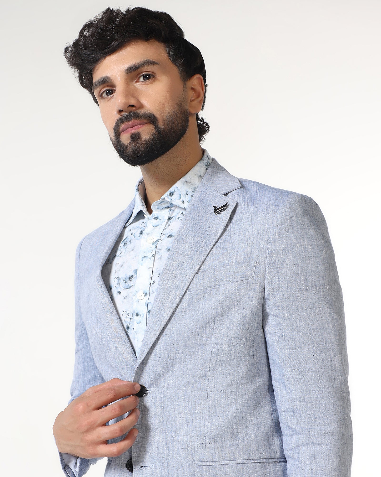 Blue Solid Blazer - Fiero