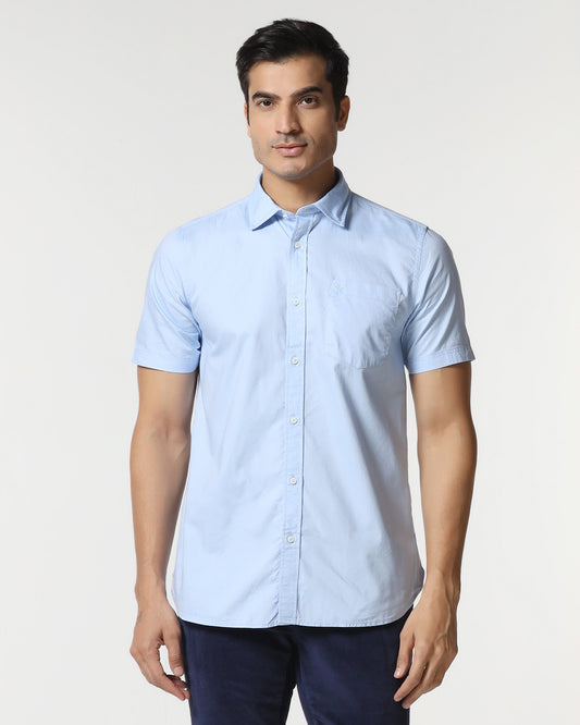 Blue Half Sleeve Solid Shirt - Trun