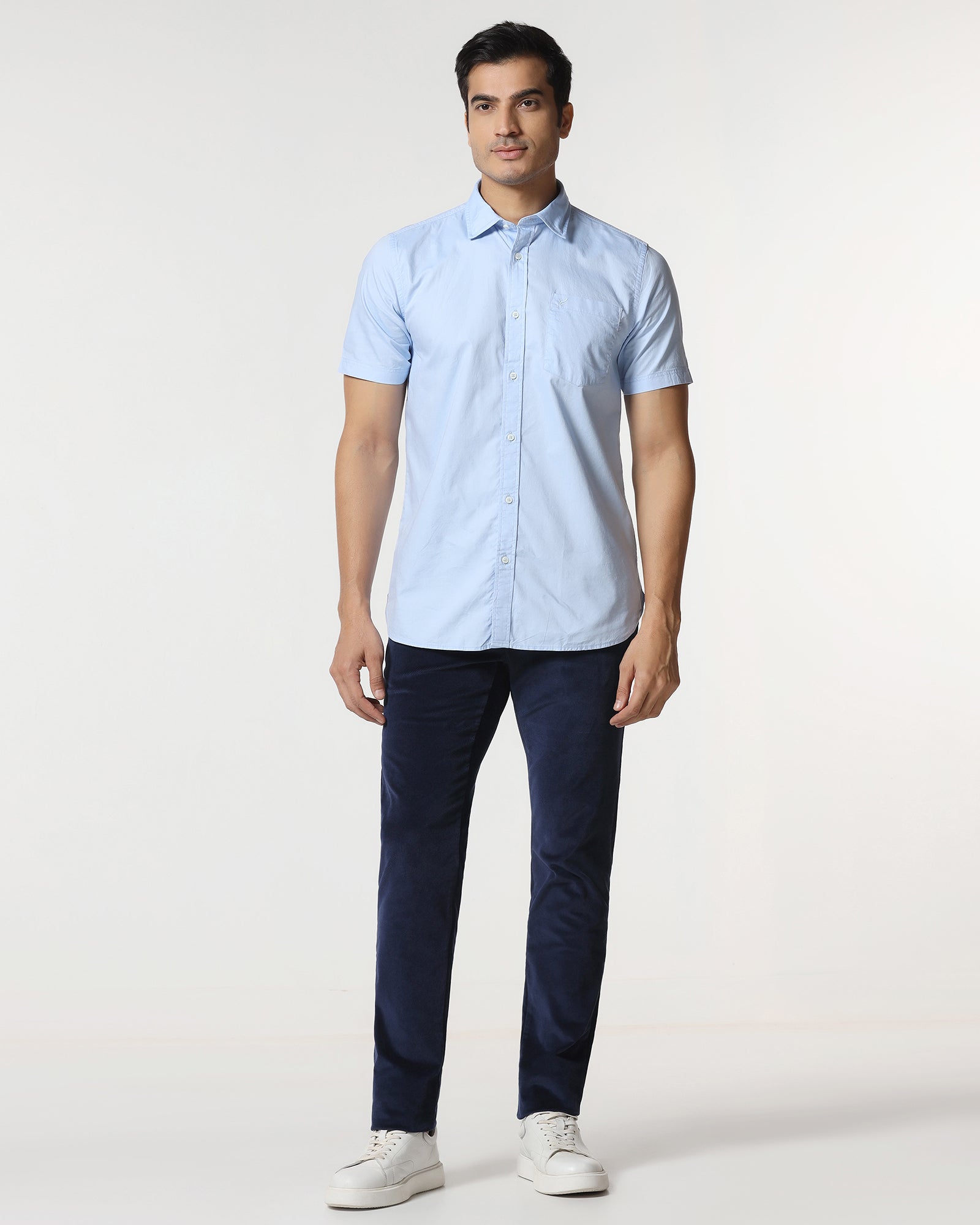 Blue Half Sleeve Solid Shirt - Trun