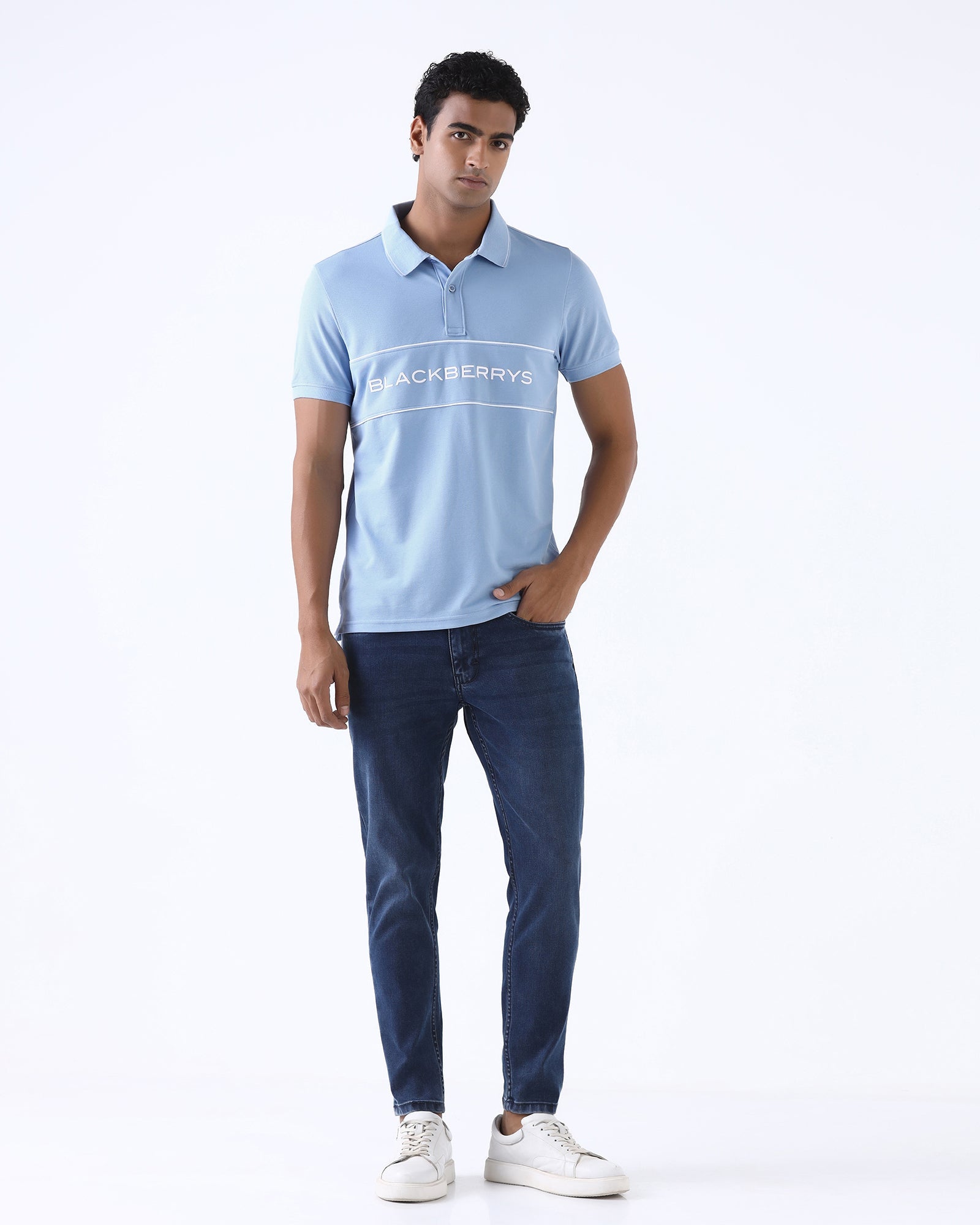 Blue Solid Polo - Rhoda