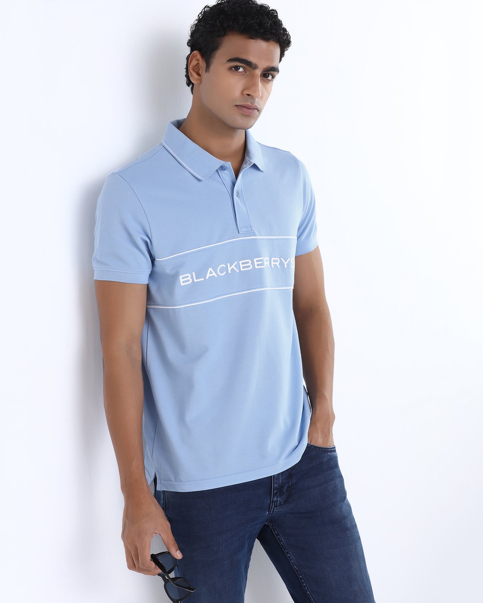 Blue Solid Polo - Rhoda