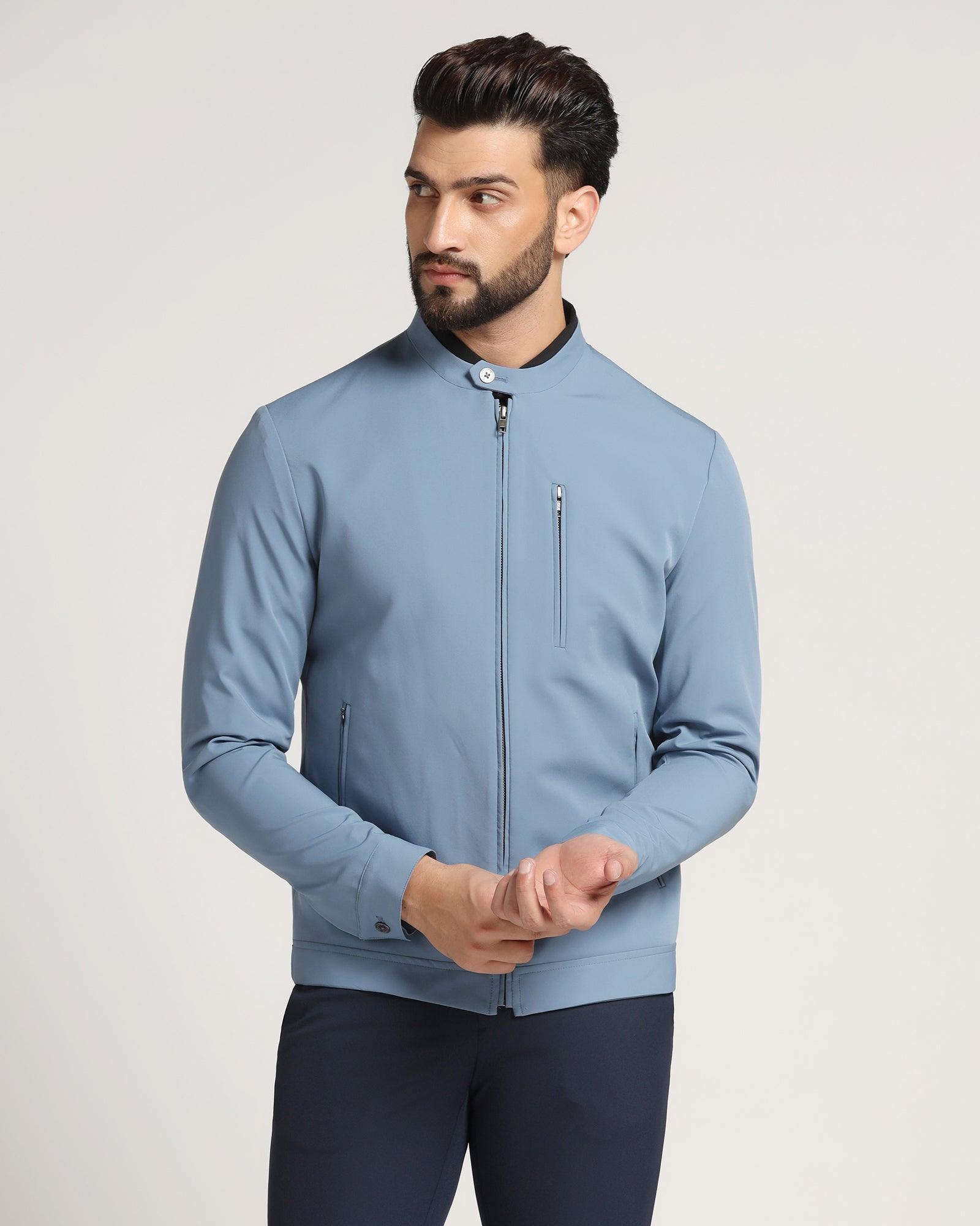 Blue Solid Zipper Jacket Arno