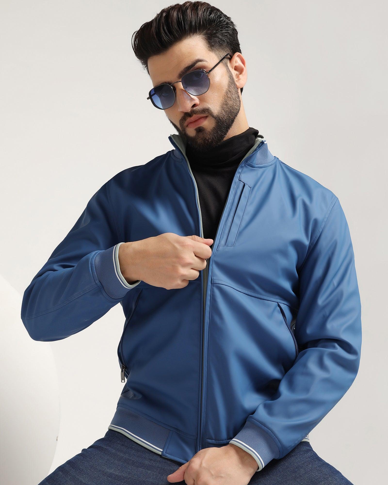Reversible Blue Solid Zipper Jacket - Kevin