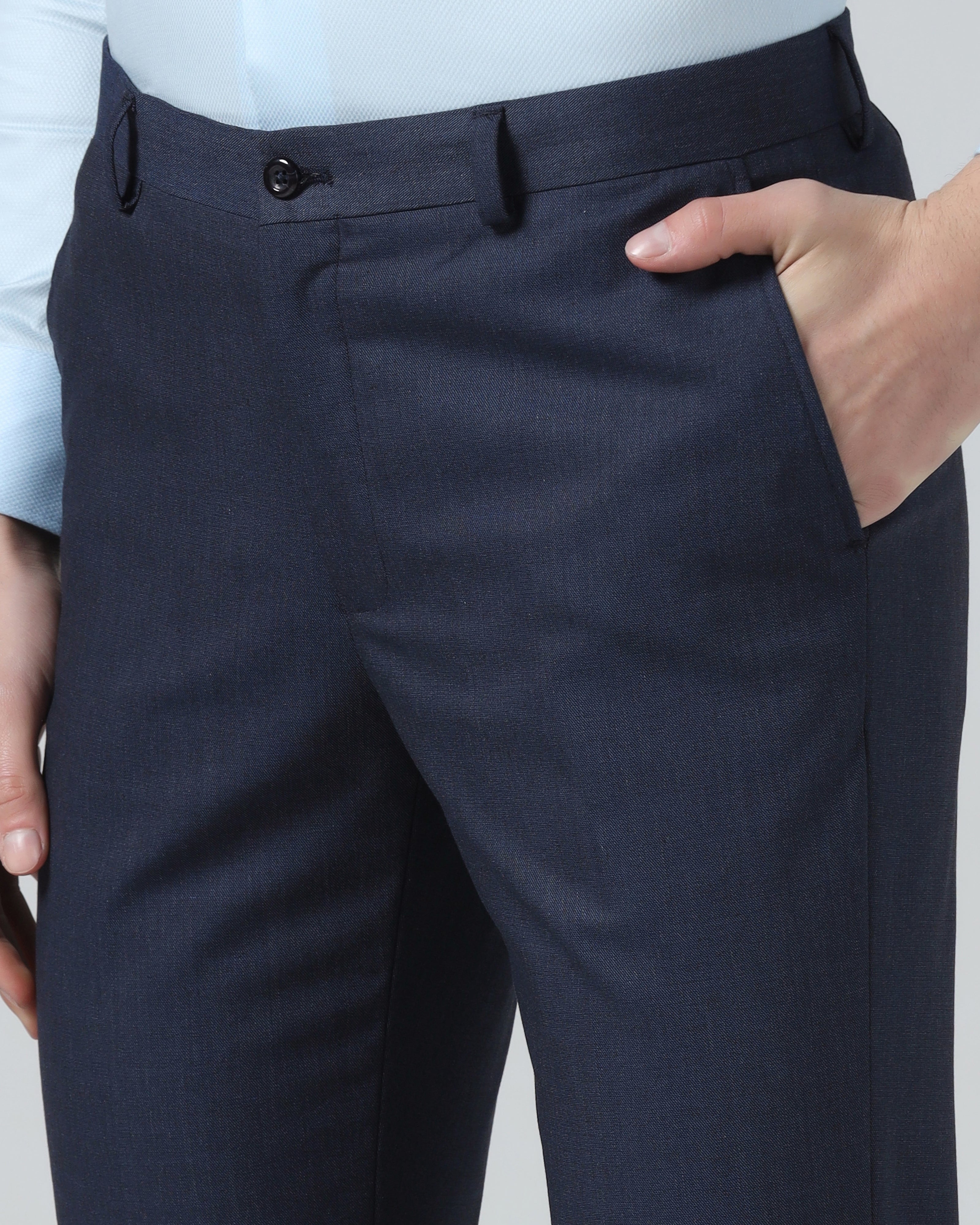 Blue Textured Trouser