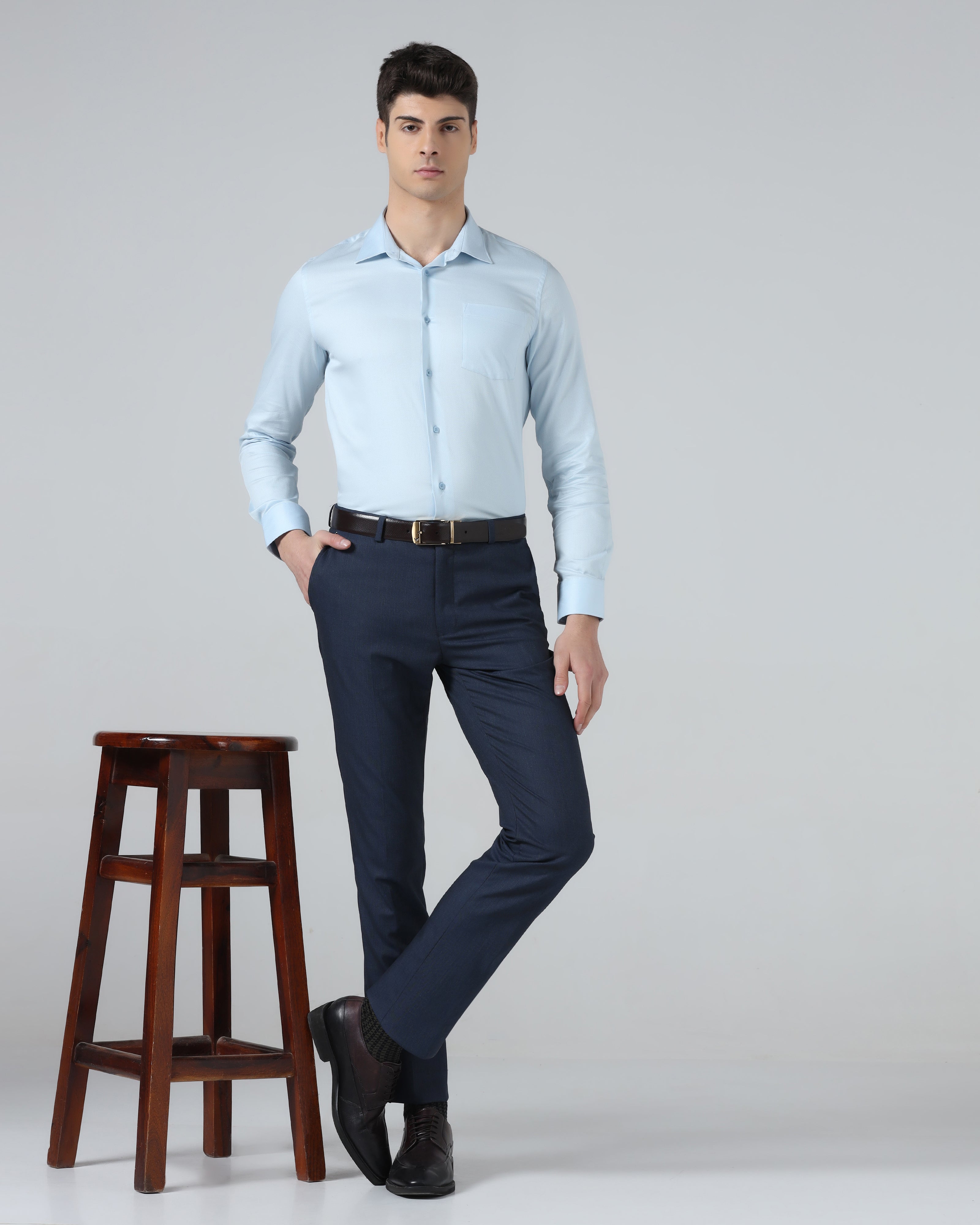 Blue Textured Trouser