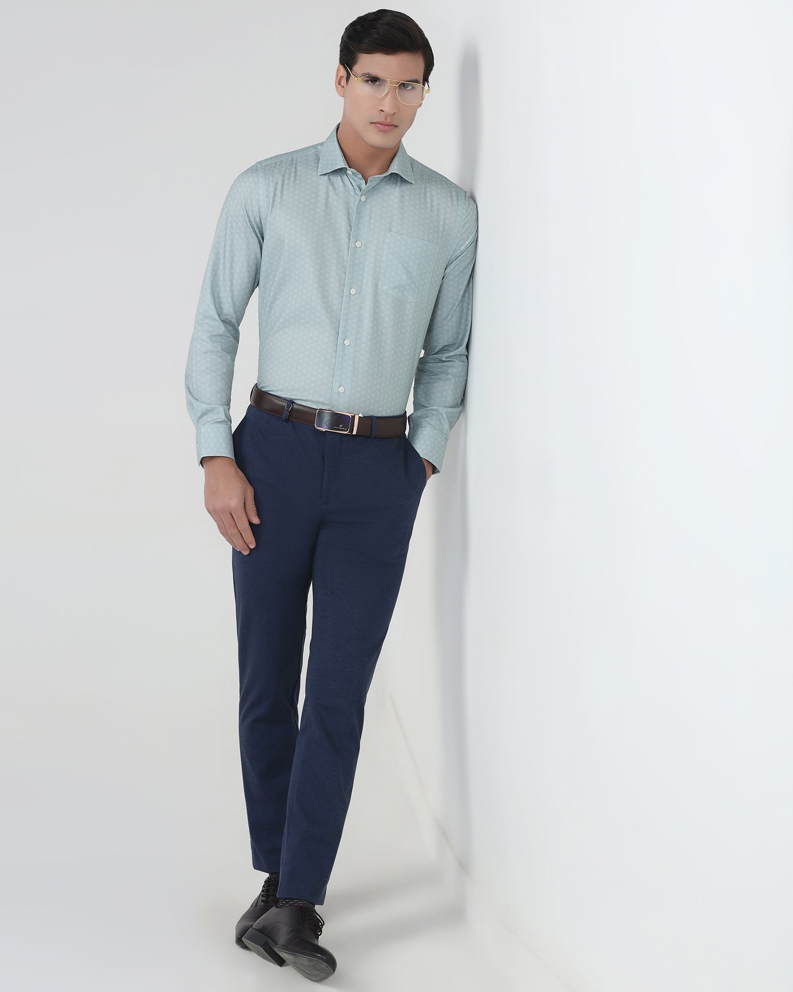 Blue Textured Trouser - Jay