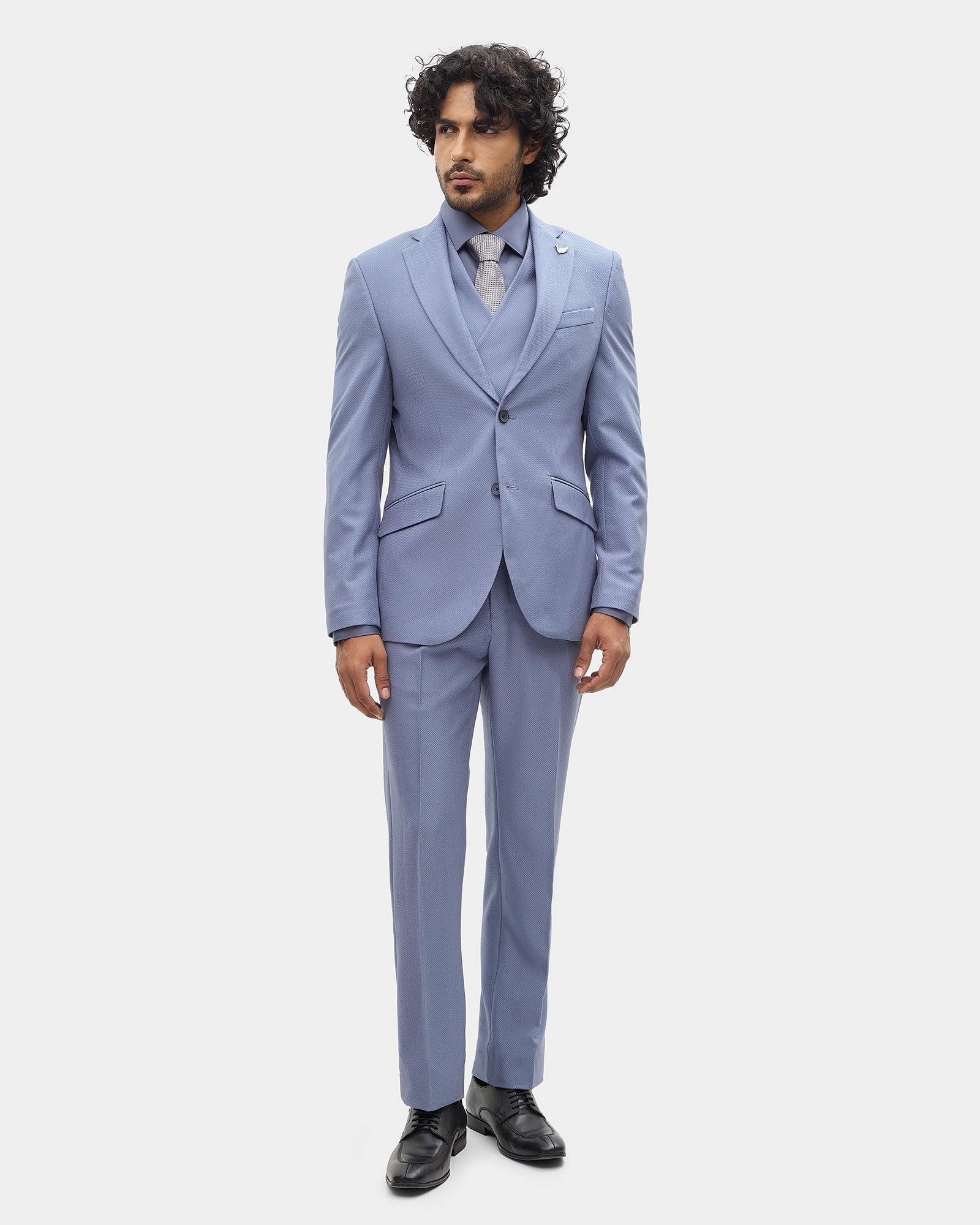 Blue Three Piece Textured Suit - Tristan