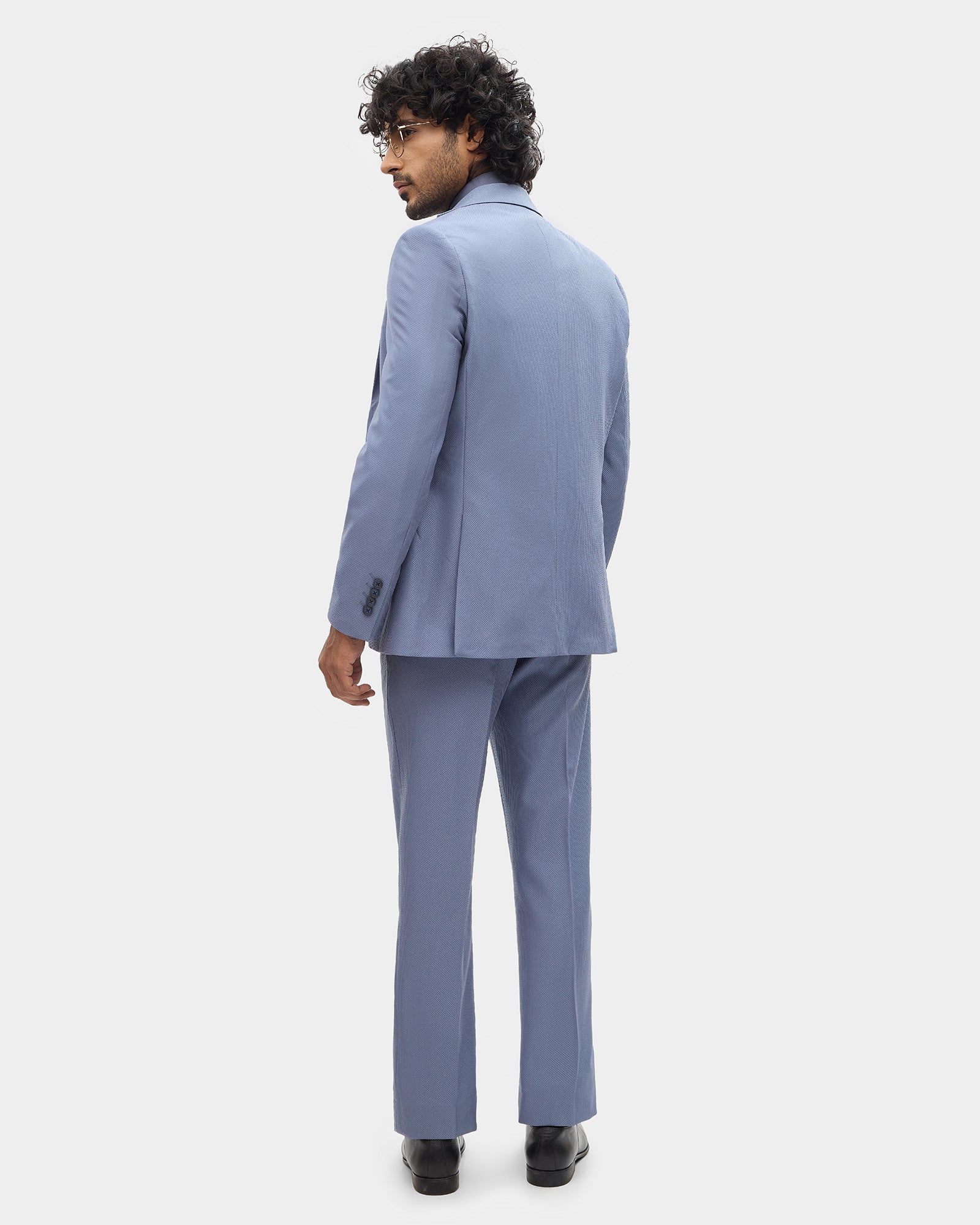 Blue Three Piece Textured Suit - Tristan