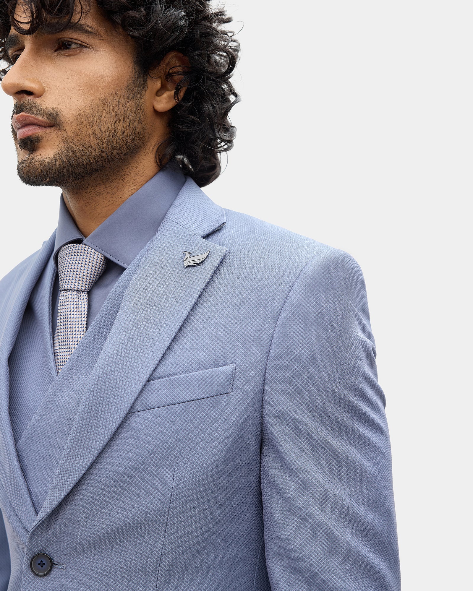 Blue Three Piece Textured Suit - Tristan