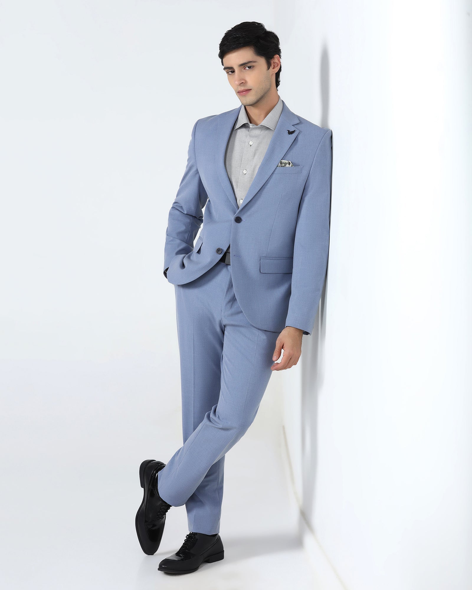 Blue Two Piece Solid Suit - Hedra