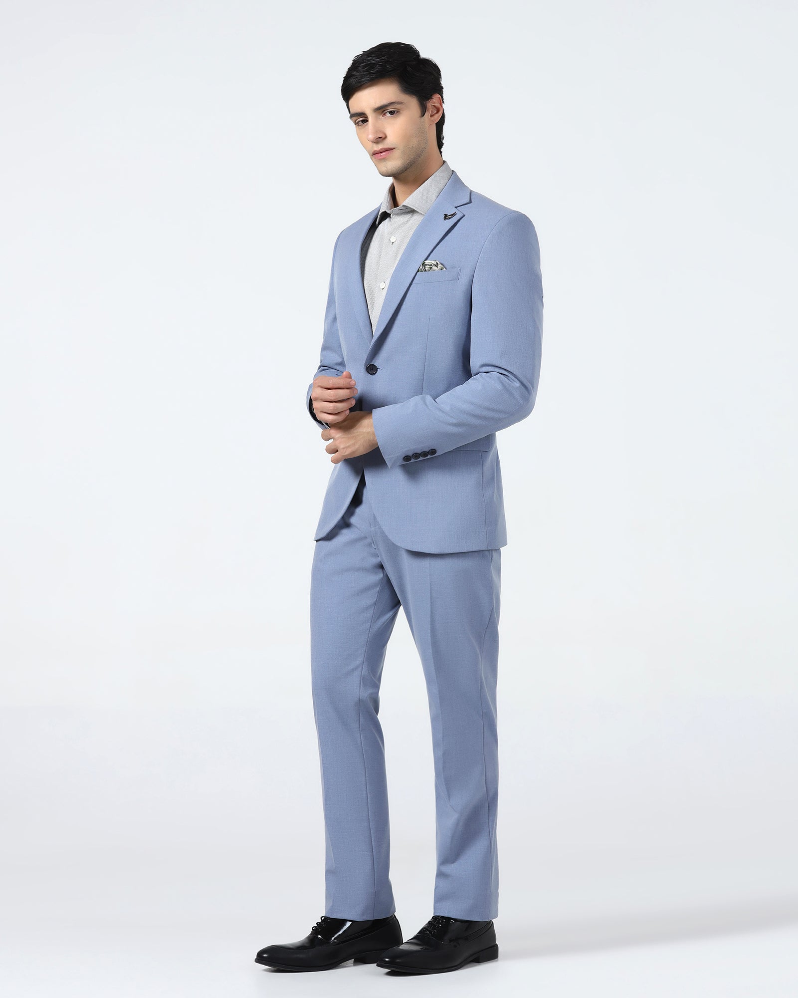 Blue Two Piece Solid Suit - Hedra