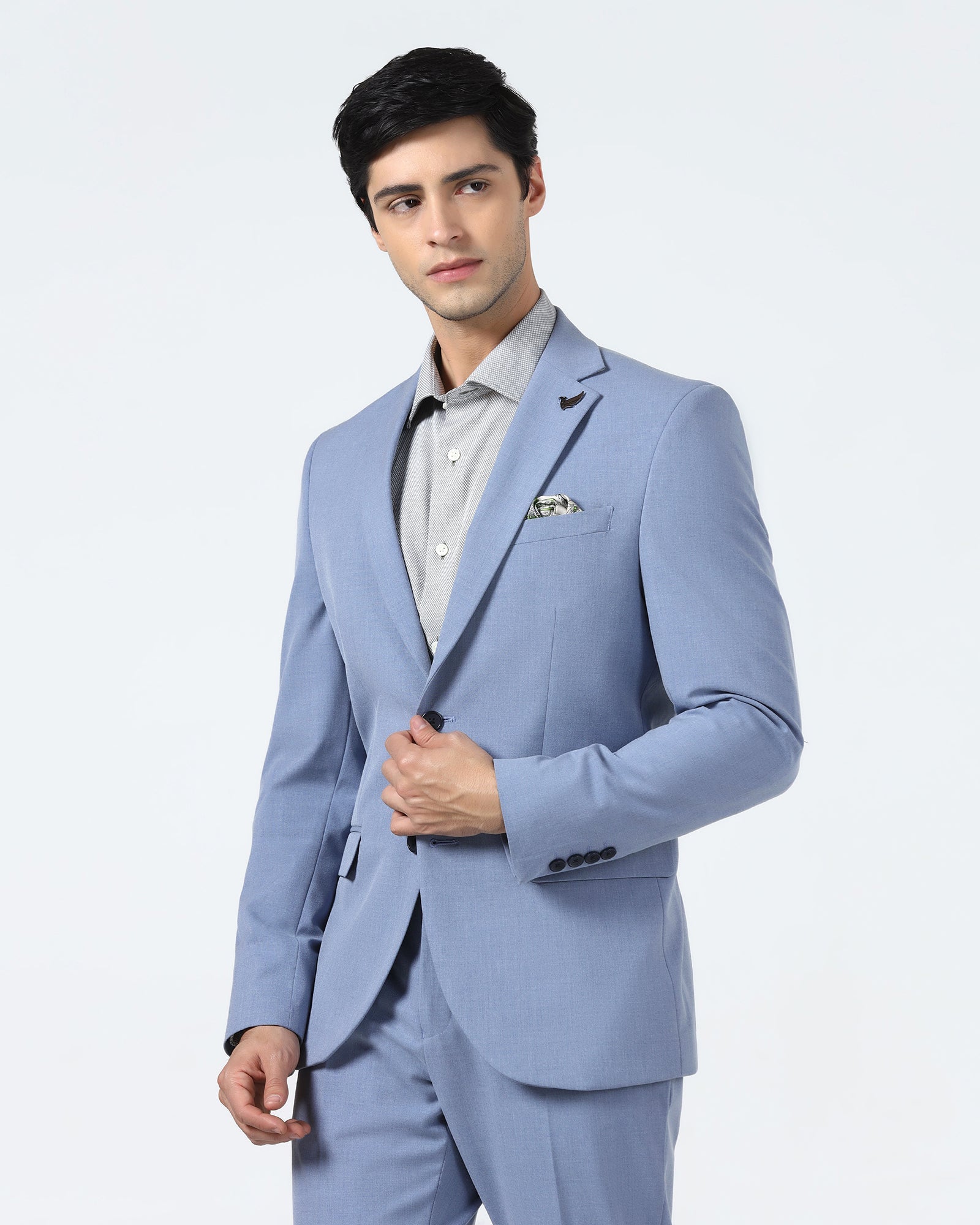 Blue Two Piece Solid Suit - Hedra