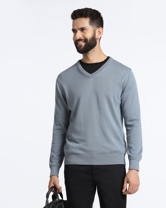 Blue V-Neck Solid Sweater - Vneckter