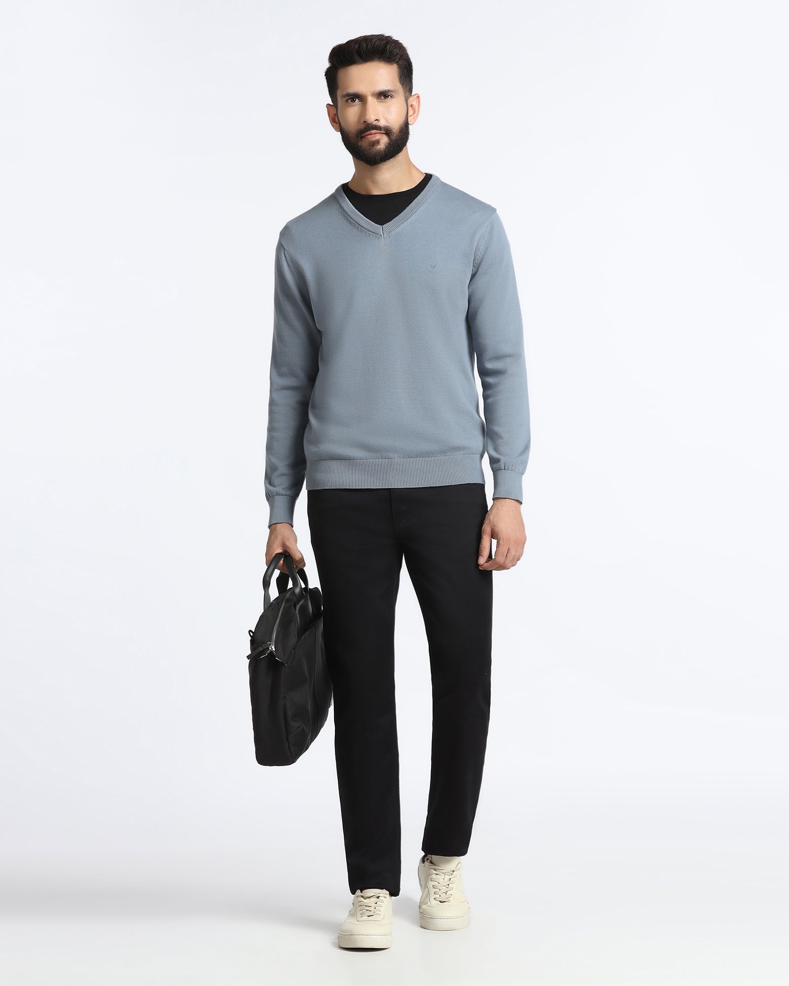 Blue V-Neck Solid Sweatshirt - Vneckter