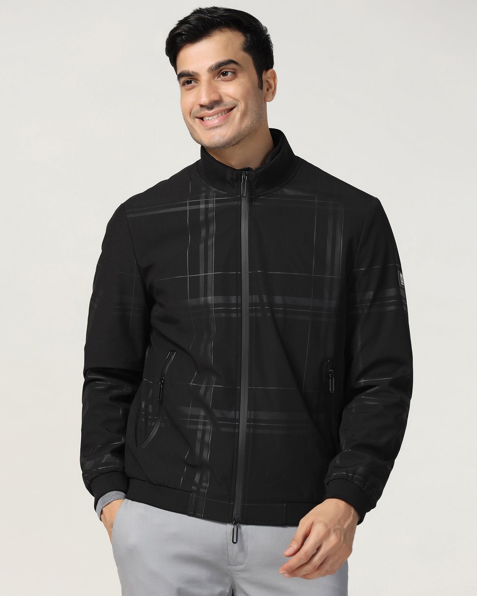 Bomber Black Printed Zipper Jackets - Rafale