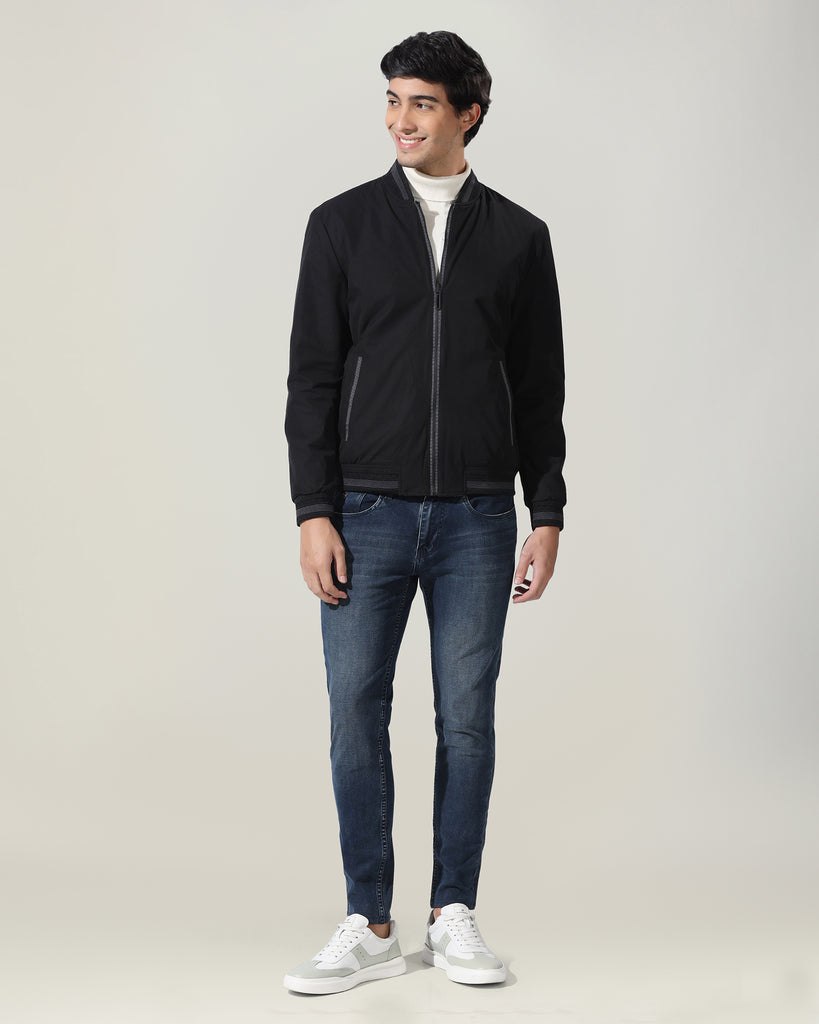 Reversible Bomber Black Solid Zipper Jacket - Spectre