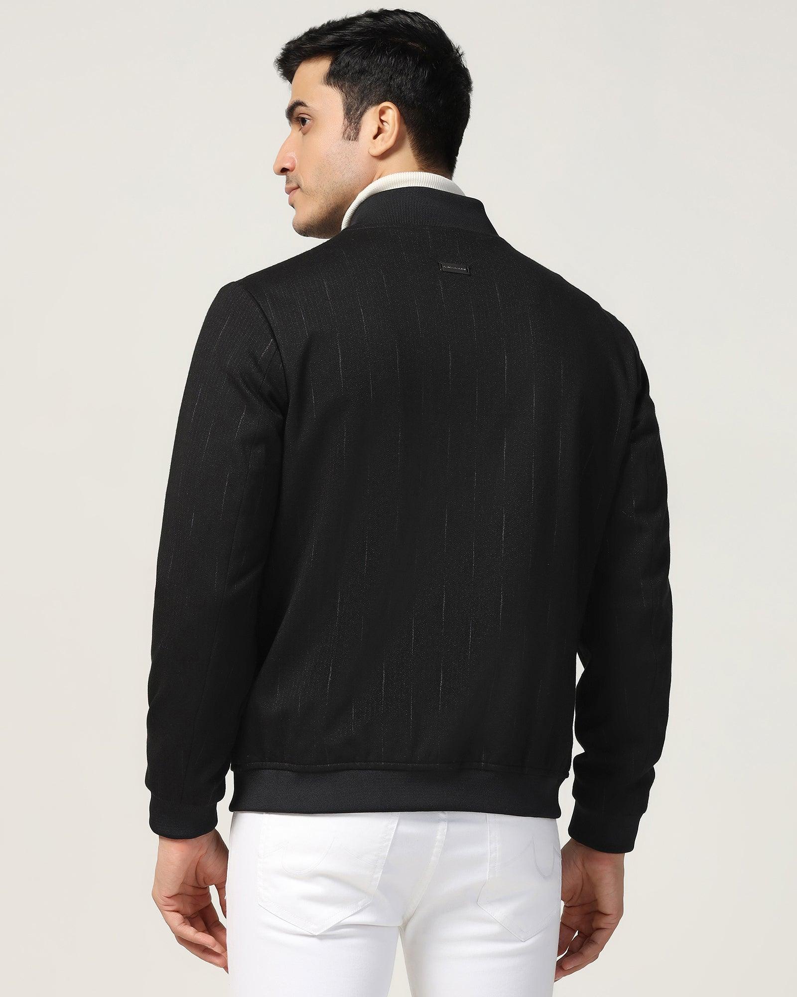 Bomber Black Textured Zipper Jacket - Accord