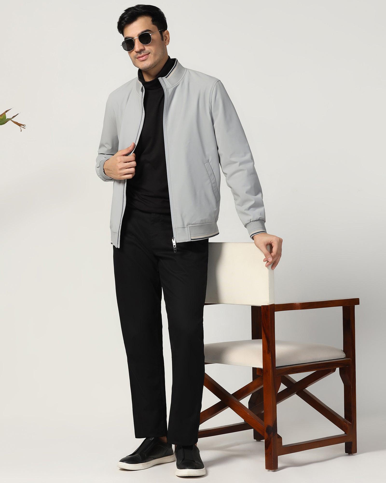 Pants Semi Formal Bomber Jacket Bomber Grey Solid Zipper Jackets