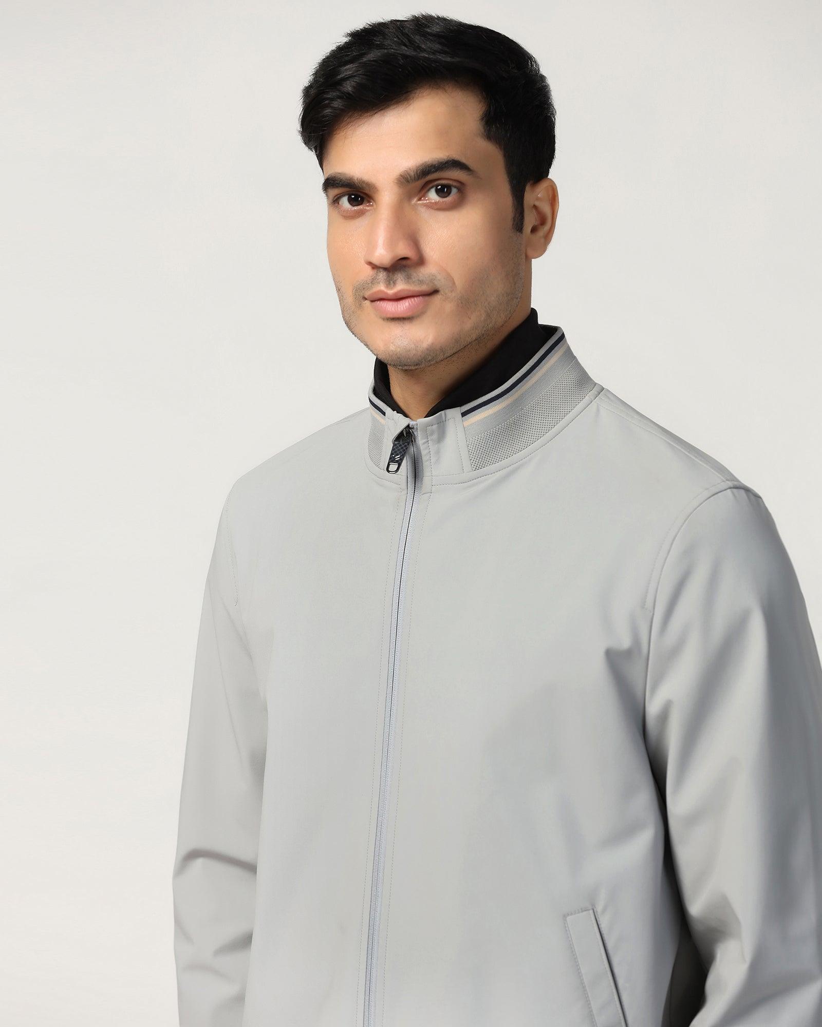 Bomber Grey Solid Zipper Jacket - Cornell